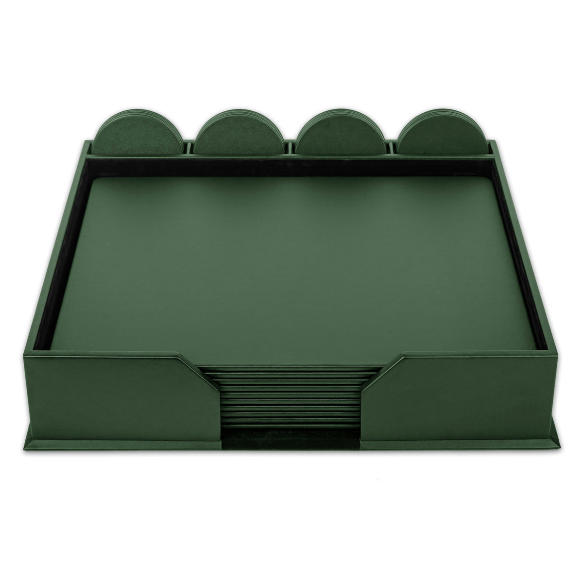 10 Seat Dark Green Leather Conference Room Set w/ Round Coasters, 17 x 14 Size Pads