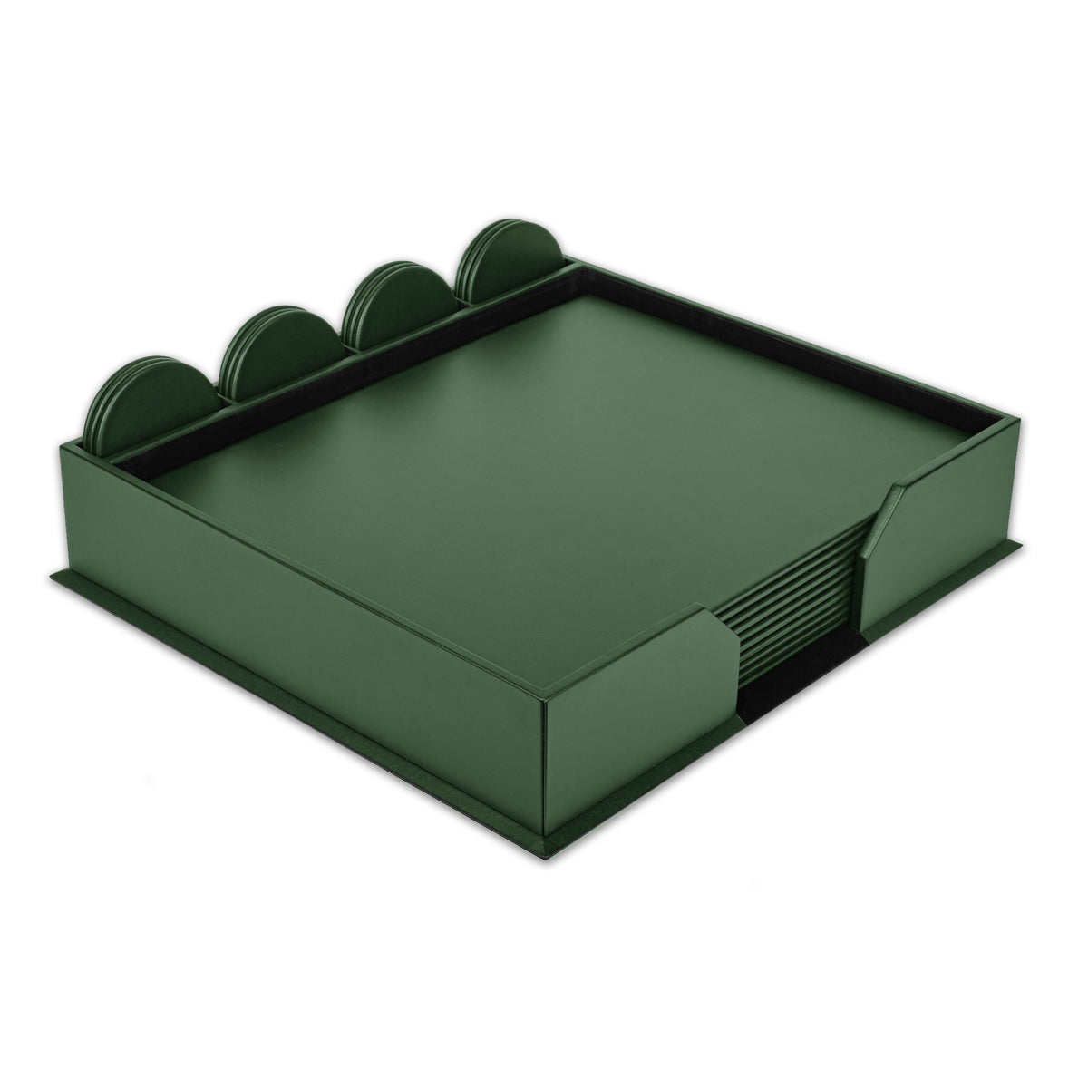 10 Seat Dark Green Leather Conference Room Set w/ Round Coasters, 17 x 14 Size Pads