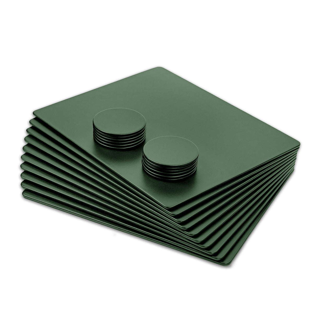 10 Seat Dark Green Leather Conference Room Set w/ Round Coasters, 17 x 14 Size Pads