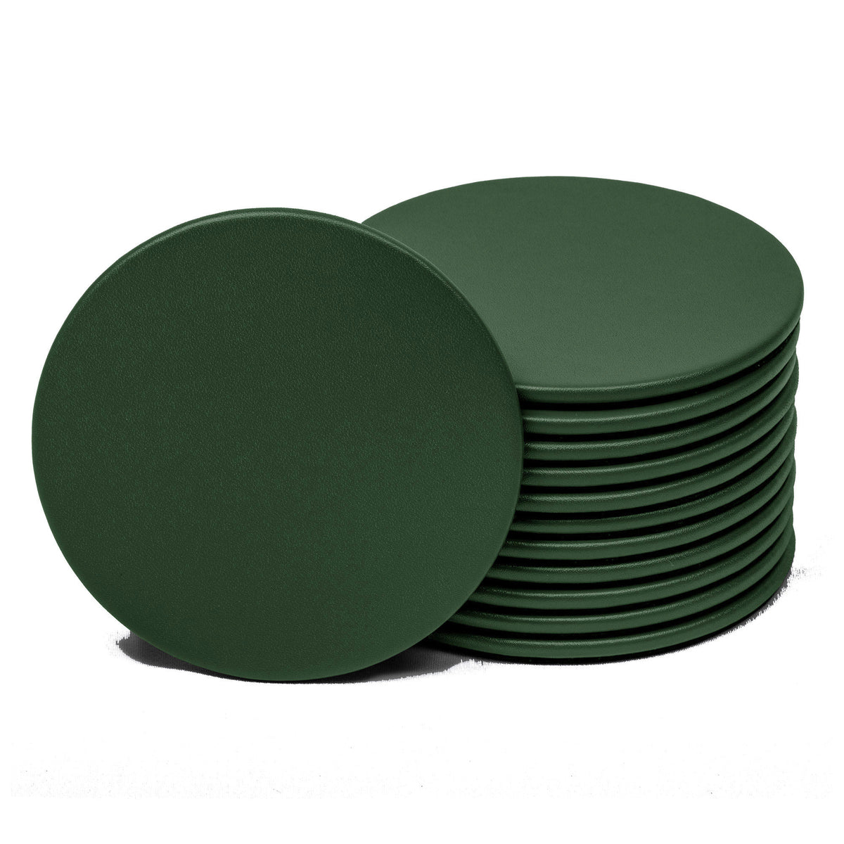 10 Seat Dark Green Leather Conference Room Set w/ Round Coasters, 17 x 14 Size Pads