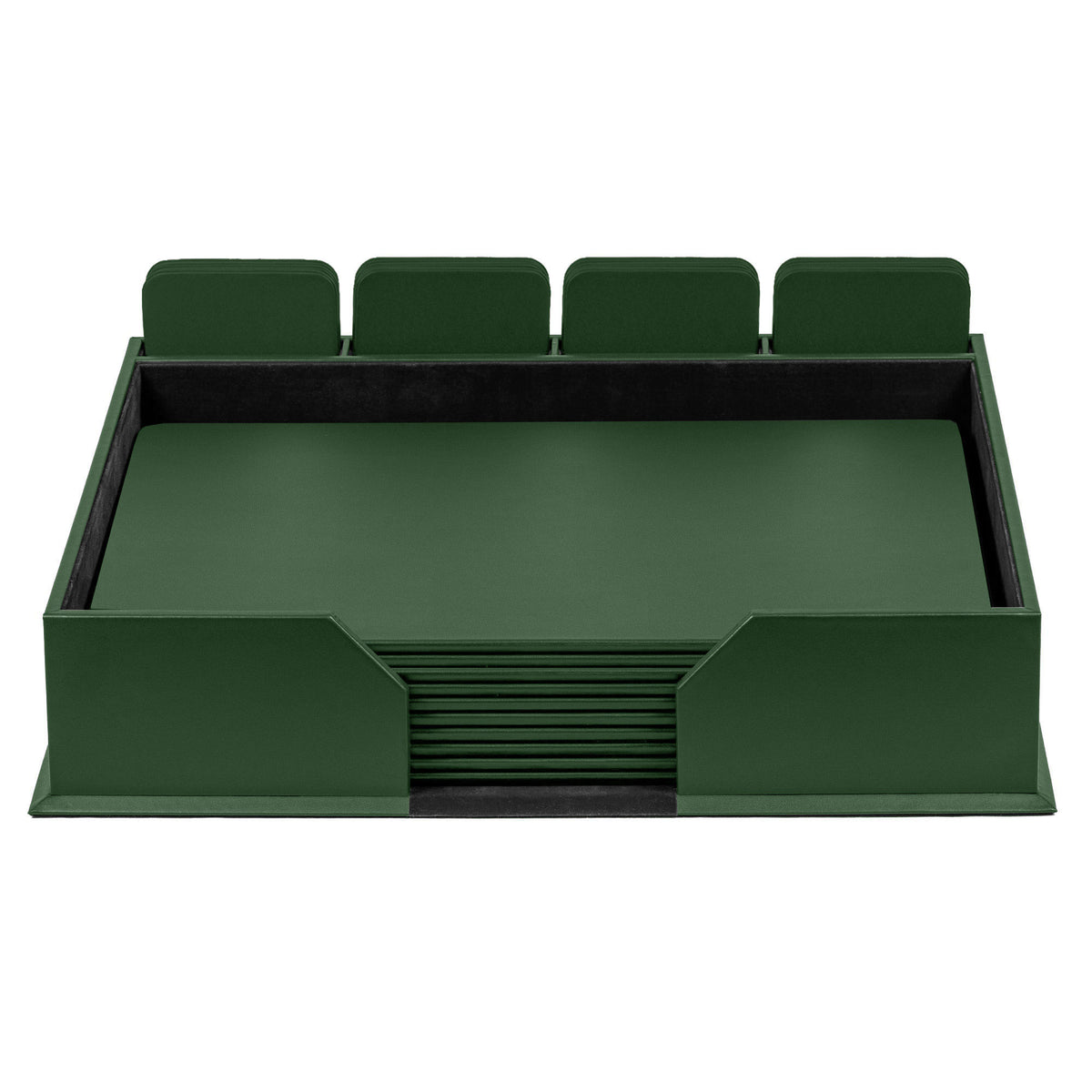 10 Seat Dark Green Leather Conference Room Set w/ Square Coasters, 17 x 14 Size Pads