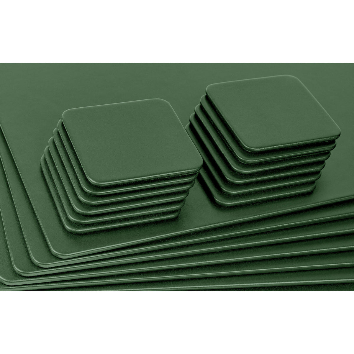 10 Seat Dark Green Leather Conference Room Set w/ Square Coasters, 17 x 14 Size Pads