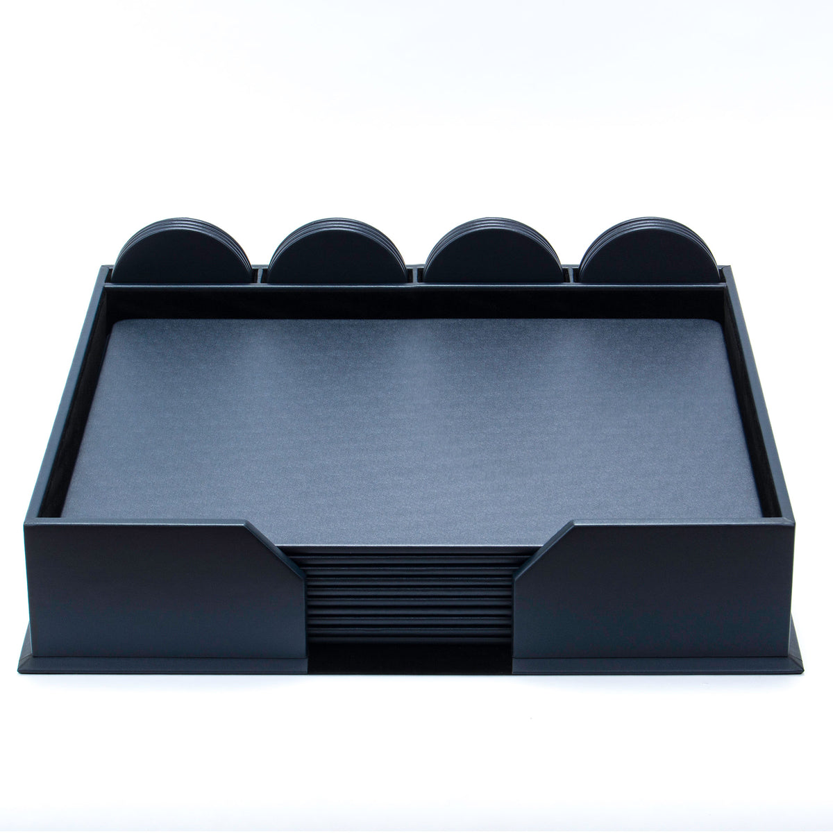 10 Seat Navy Blue Leatherette Conference Room Set w/ Round Coasters, 17 x 14 Size Pads