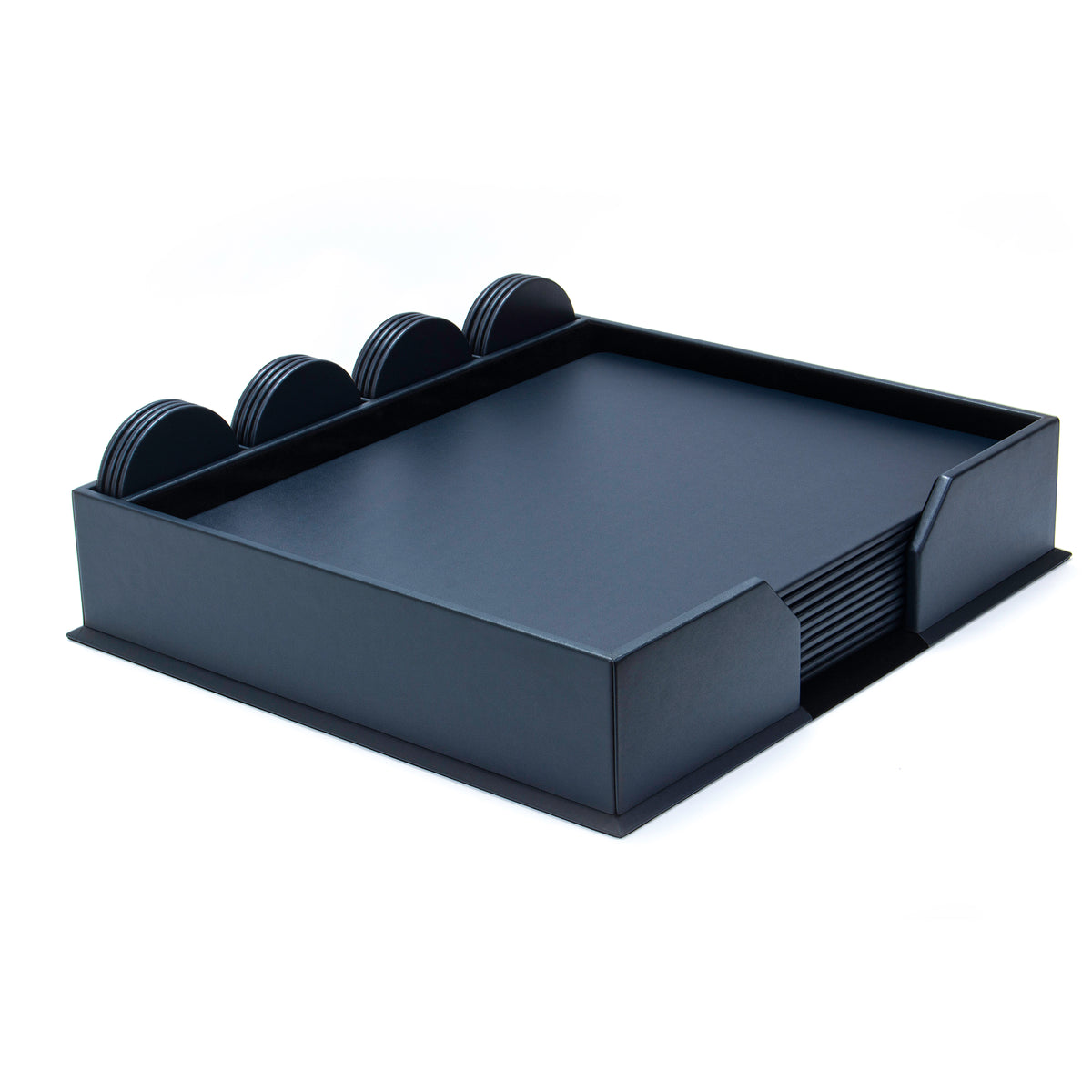 10 Seat Navy Blue Leatherette Conference Room Set w/ Round Coasters, 17 x 14 Size Pads