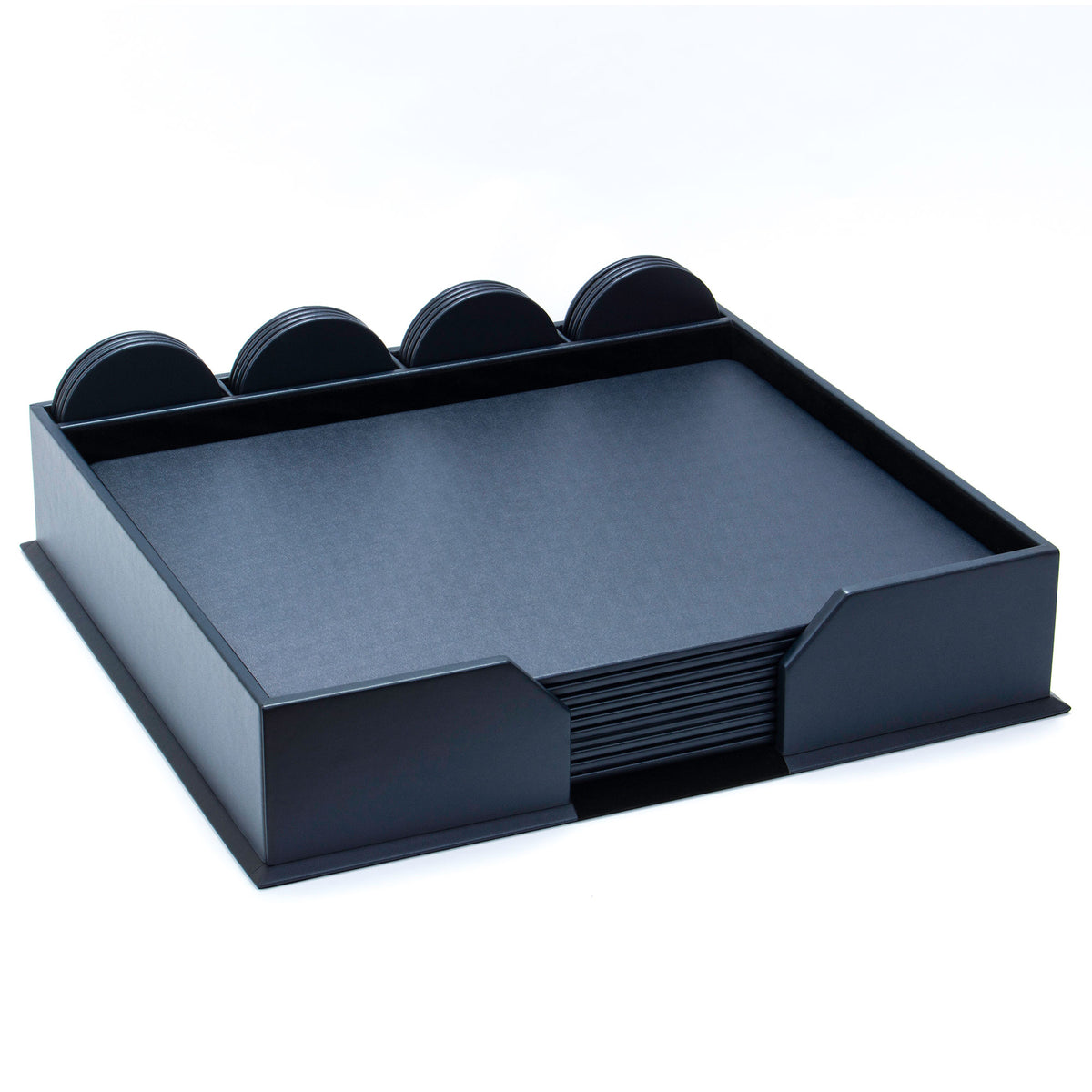 10 Seat Navy Blue Leatherette Conference Room Set w/ Round Coasters, 17 x 14 Size Pads