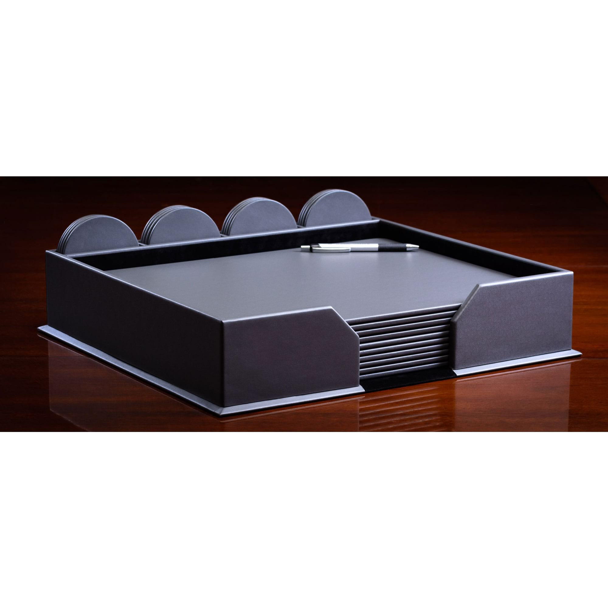 10 Seat Gray Leather Conference Room Set w/ Round Coasters