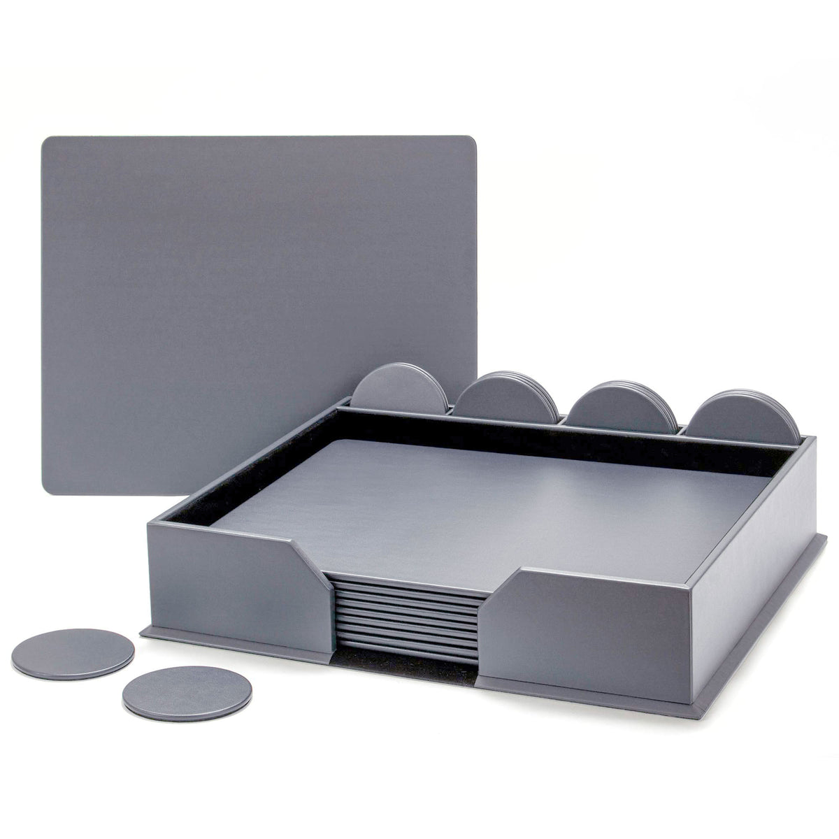 10 Seat Gray Leather Conference Room Set w/ Round Coasters, 17 x 14 Size Pads
