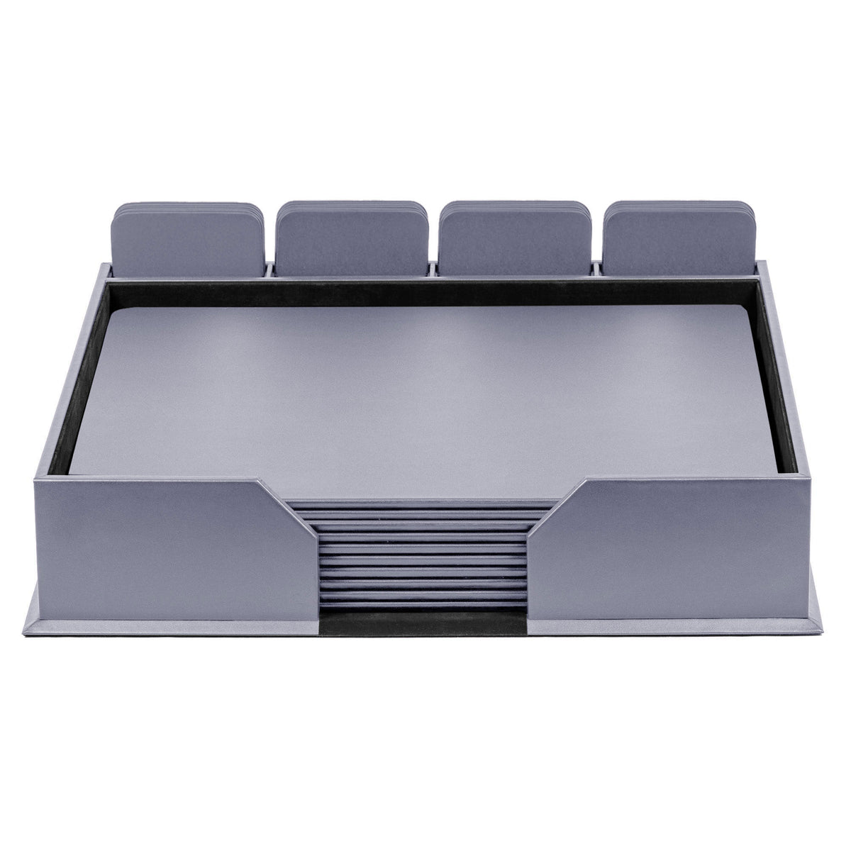 10 Seat Gray Leather Conference Room Set w/ Square Coasters, 17 x 14 Size Pads