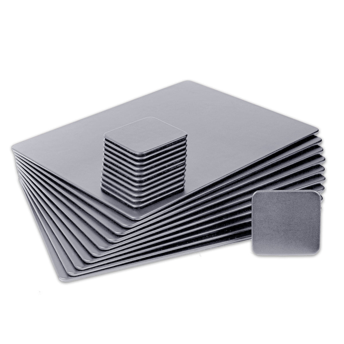 10 Seat Gray Leather Conference Room Set w/ Square Coasters, 17 x 14 Size Pads
