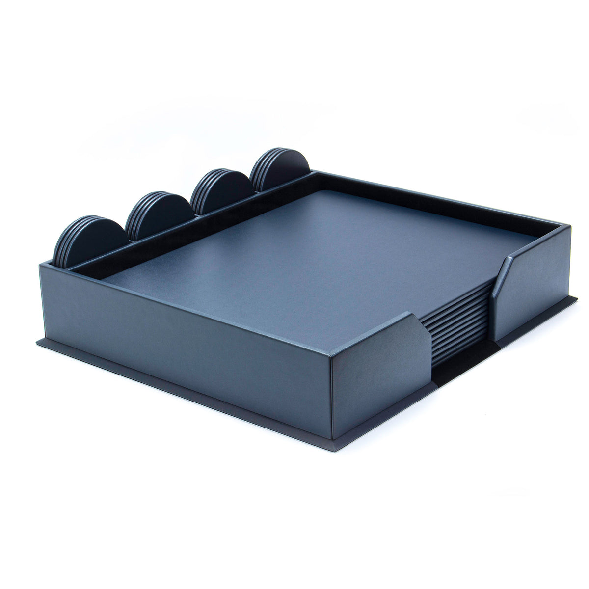 10 Seat Navy Blue Leather Conference Room Set w/ Round Coasters, 17 x 14 Size Pads