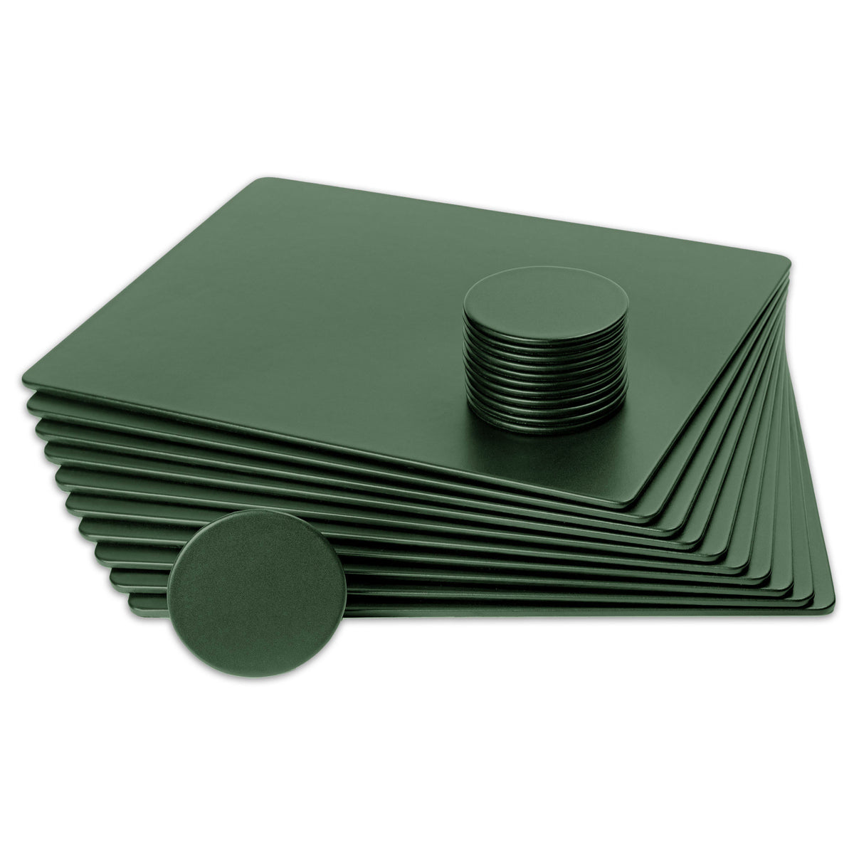 10 Seat Dark Green Leatherette Conference Room Set w/ Round Coasters, 17 x 14 Size Pads