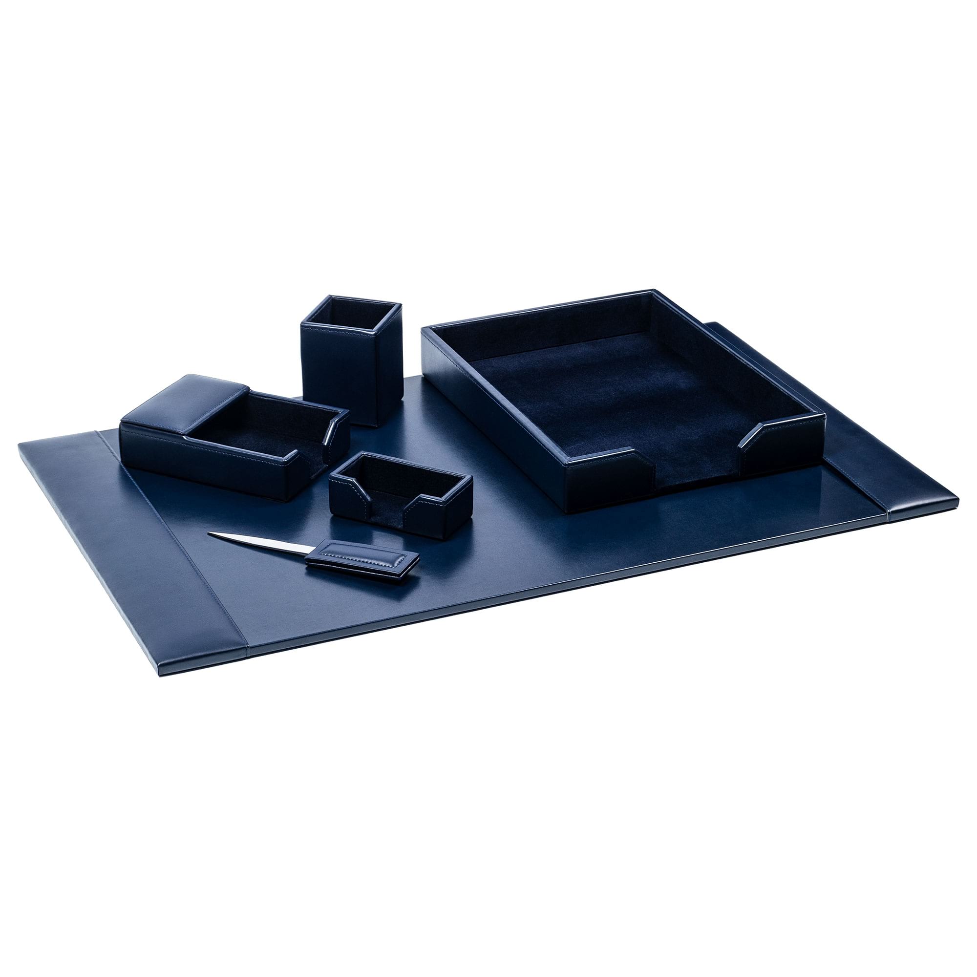 Navy Blue Bonded Leather 6-Piece Desk Set
