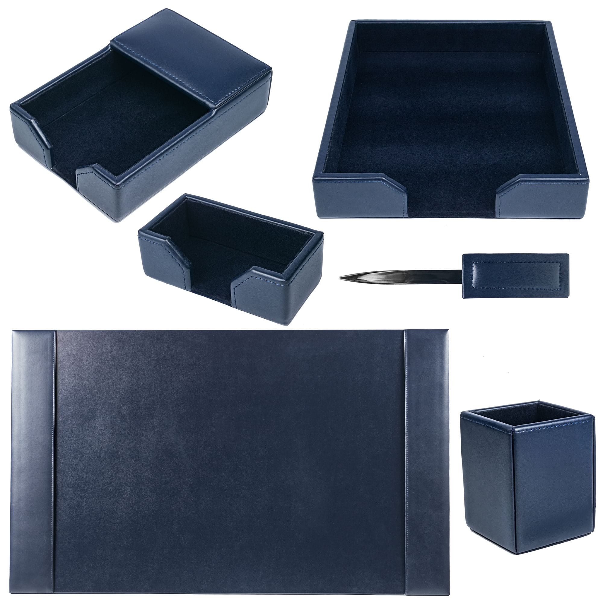 Navy Blue Bonded Leather 6-Piece Desk Set
