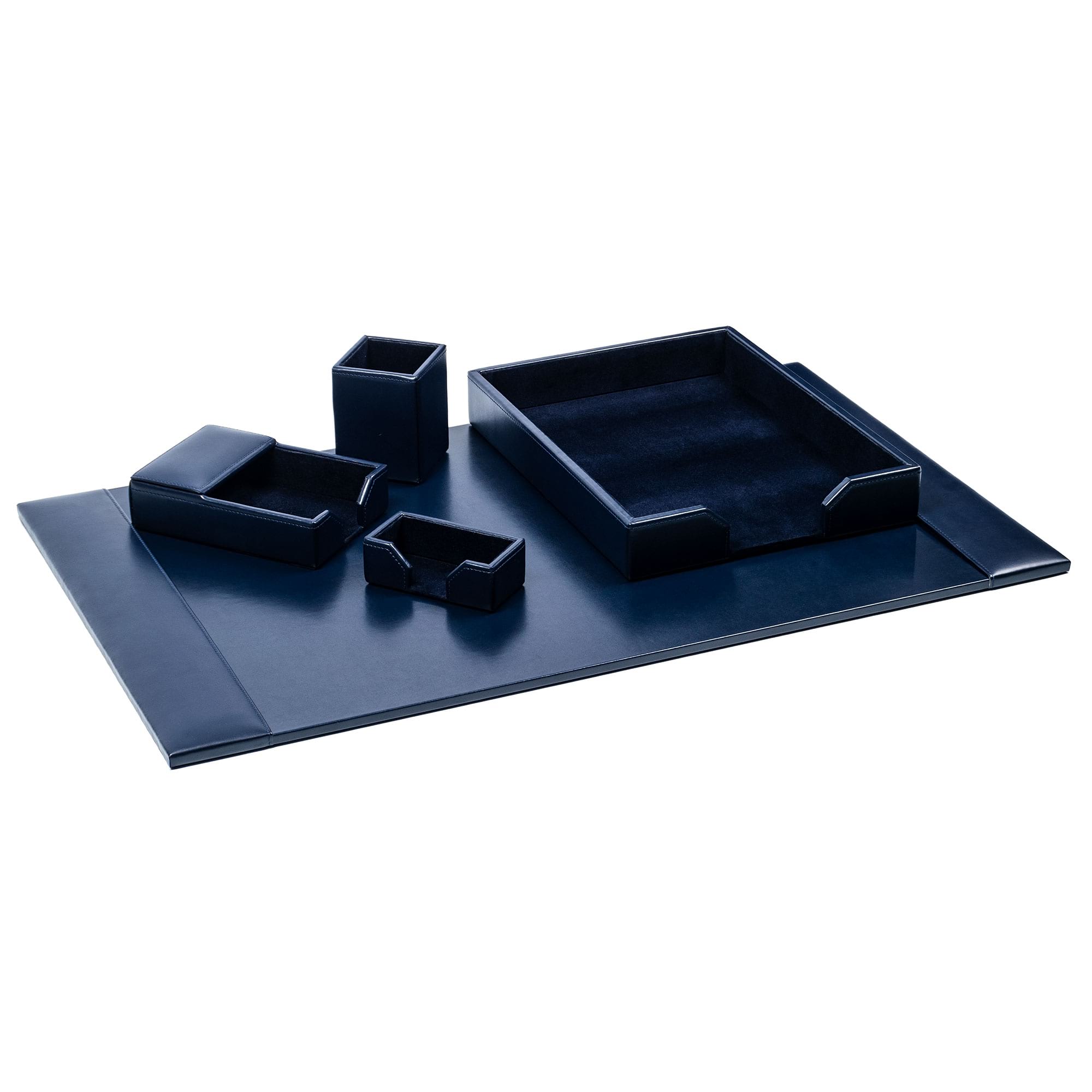 Navy Blue Bonded Leather 5-Piece Desk Set