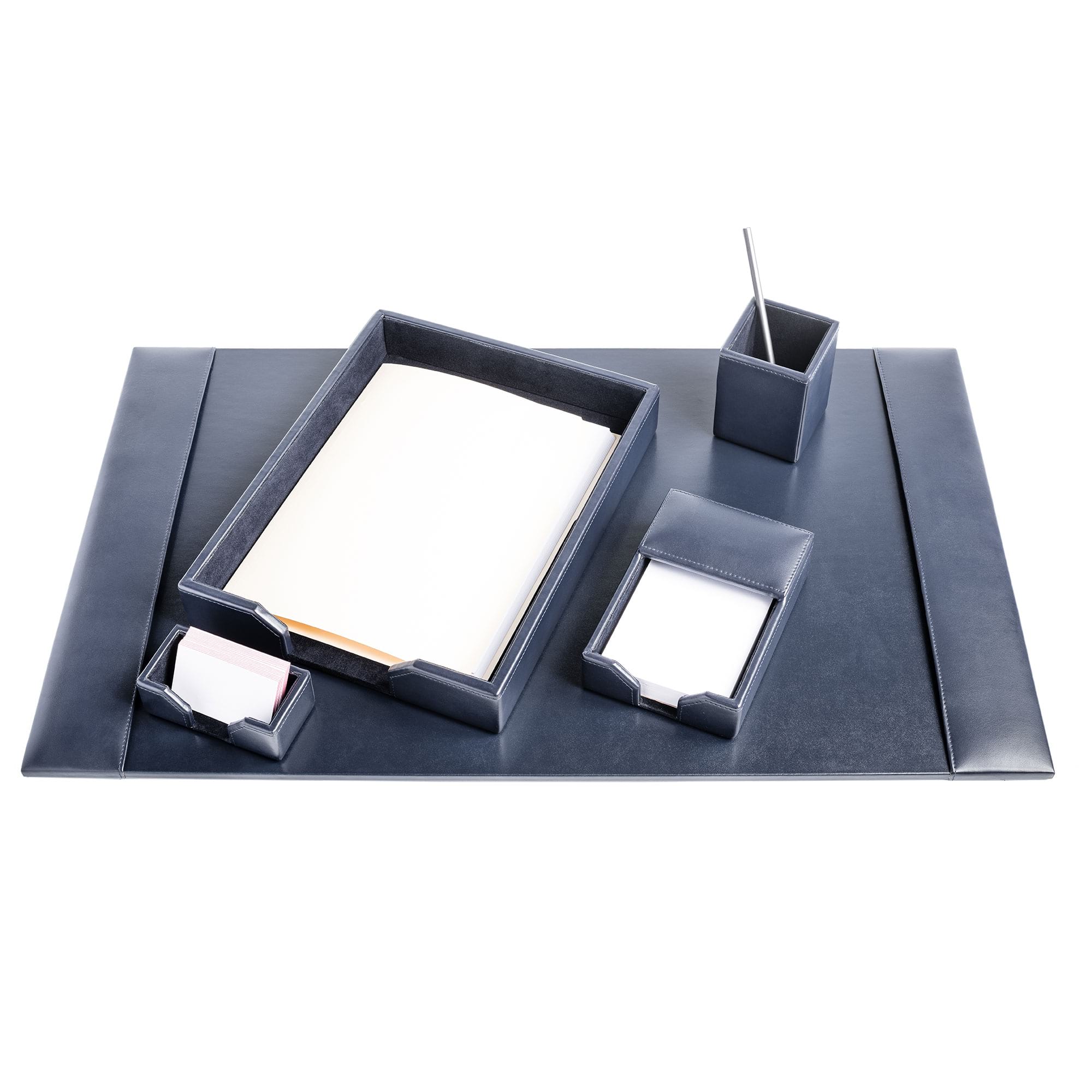 Navy Blue Bonded Leather 5-Piece Desk Set