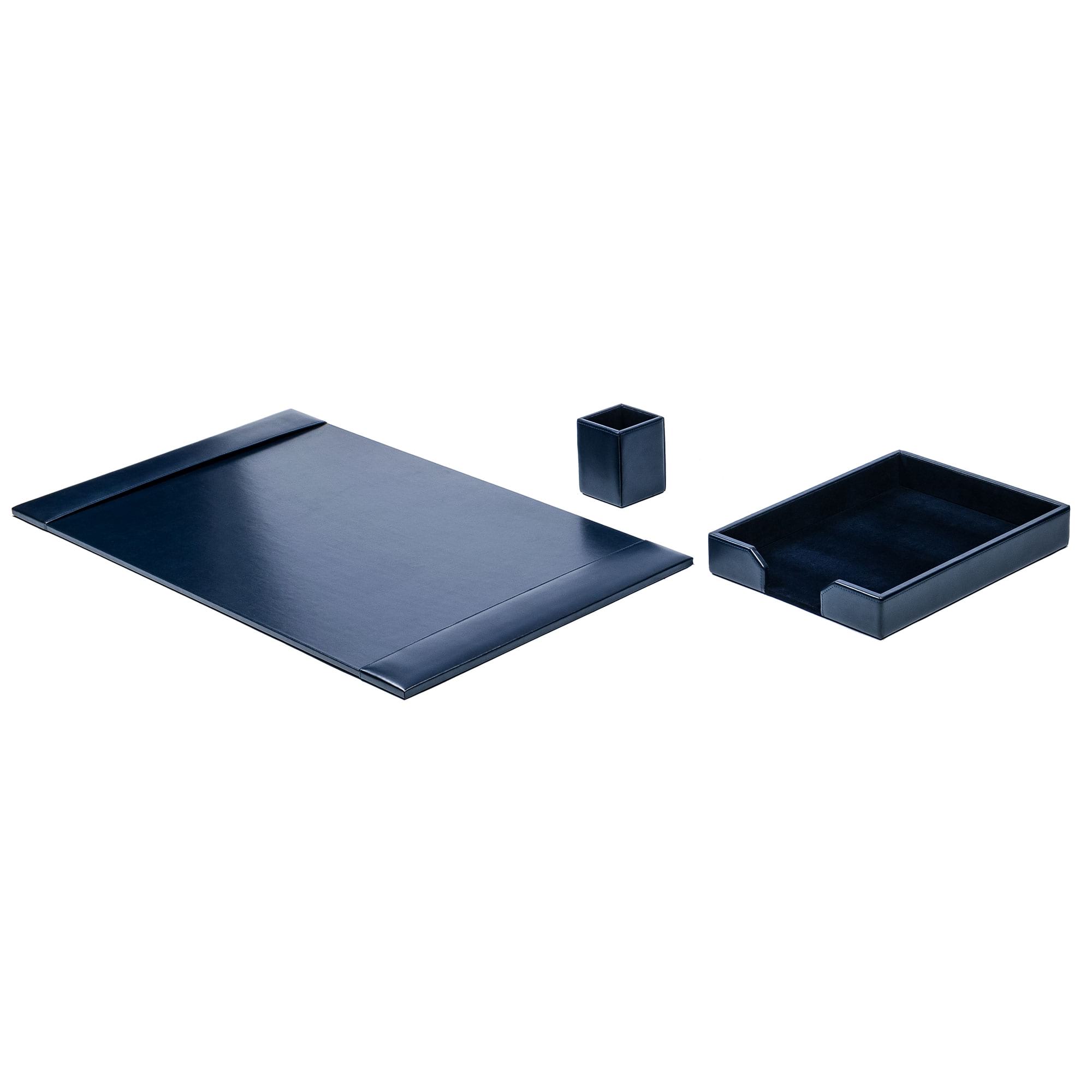 Navy Blue Bonded Leather 3-Piece Desk Set