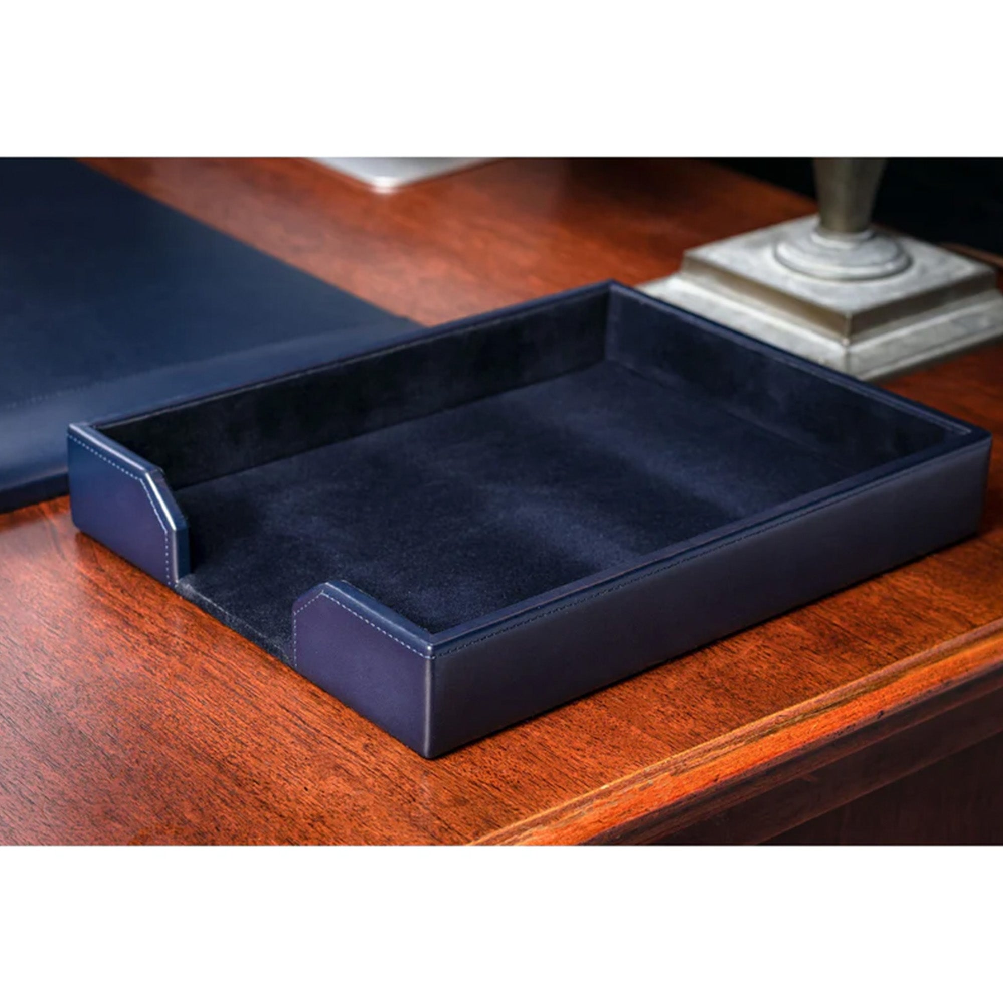 Navy Blue Bonded Leather 3-Piece Desk Set
