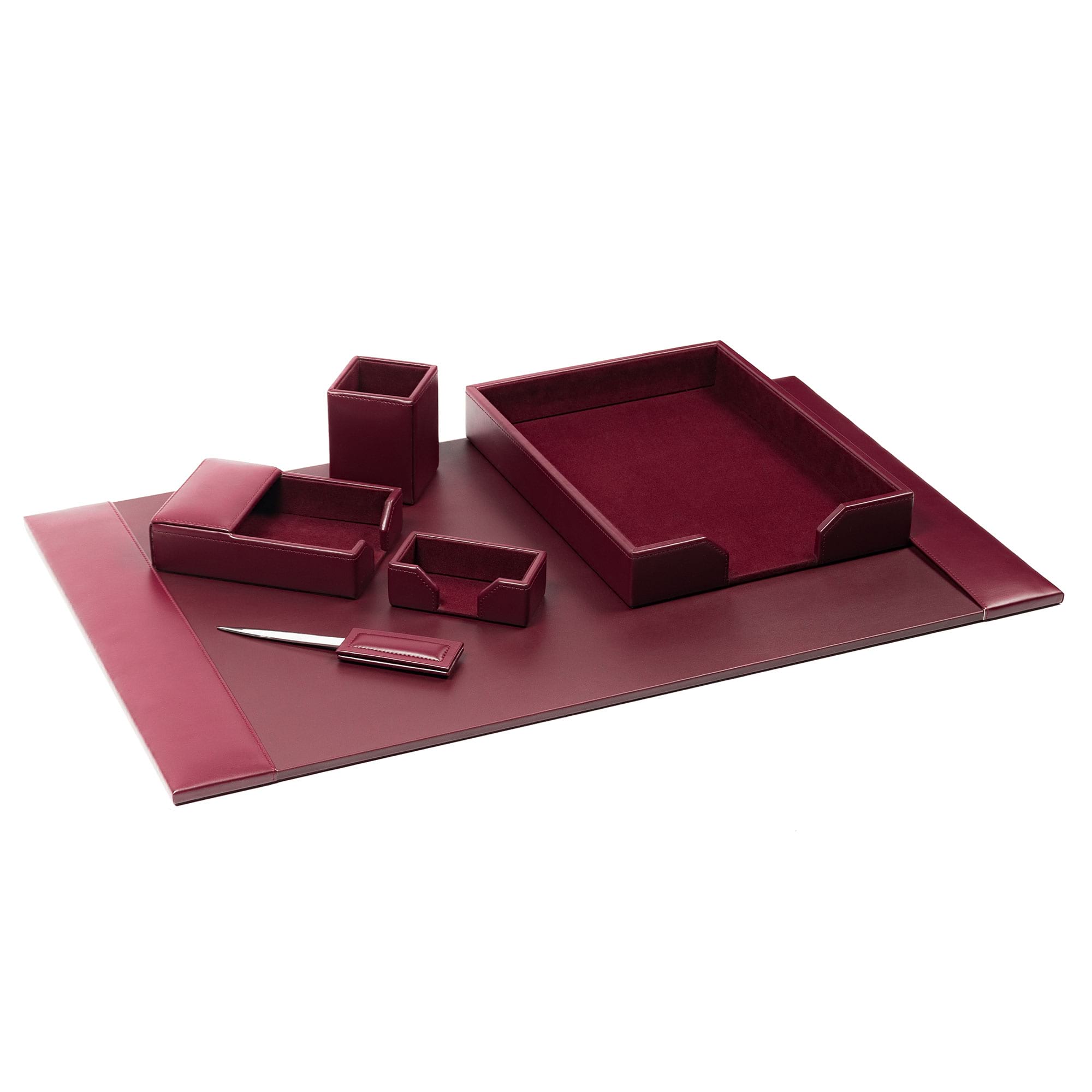 Burgundy Bonded Leather 6-Piece Desk Set