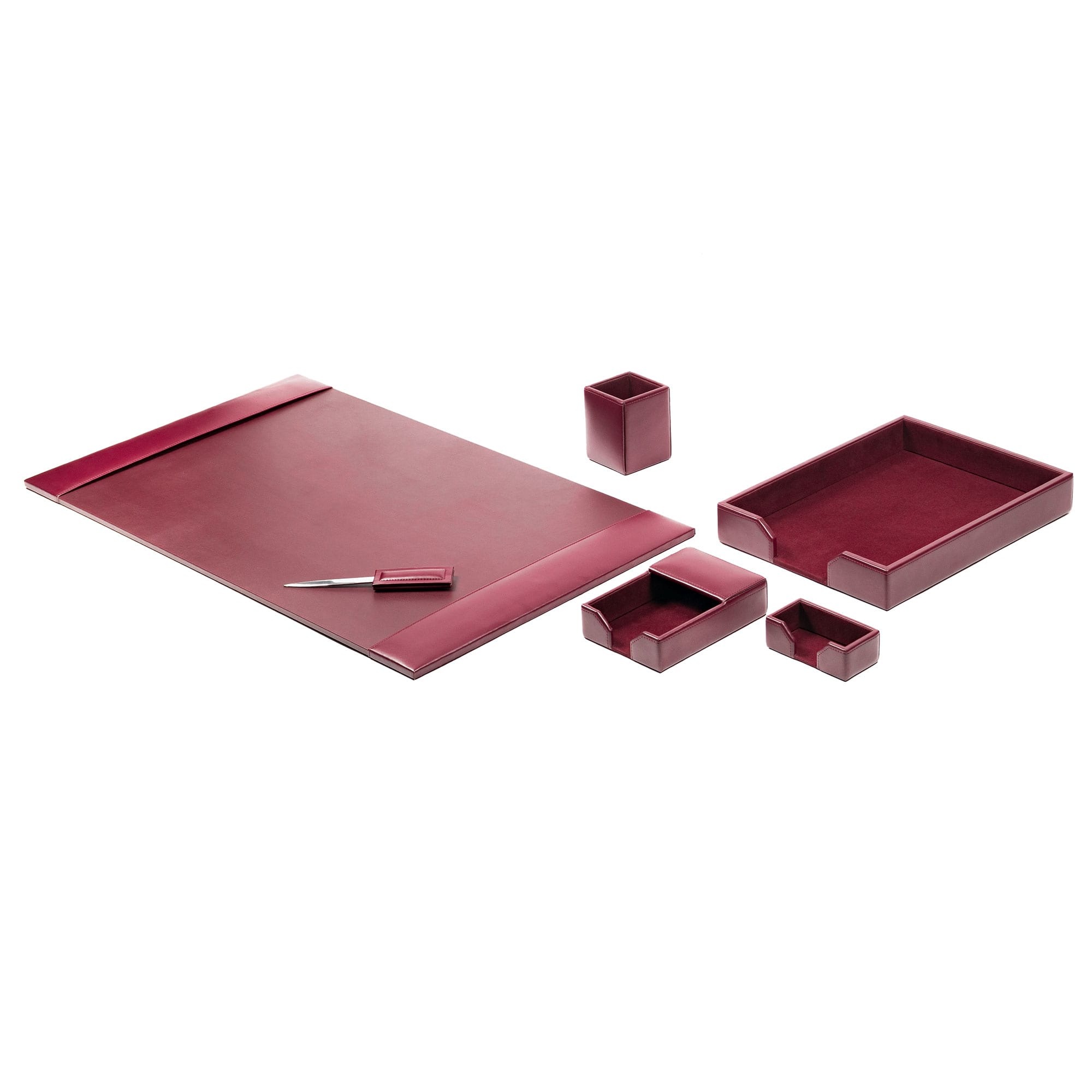 Burgundy Bonded Leather 6-Piece Desk Set