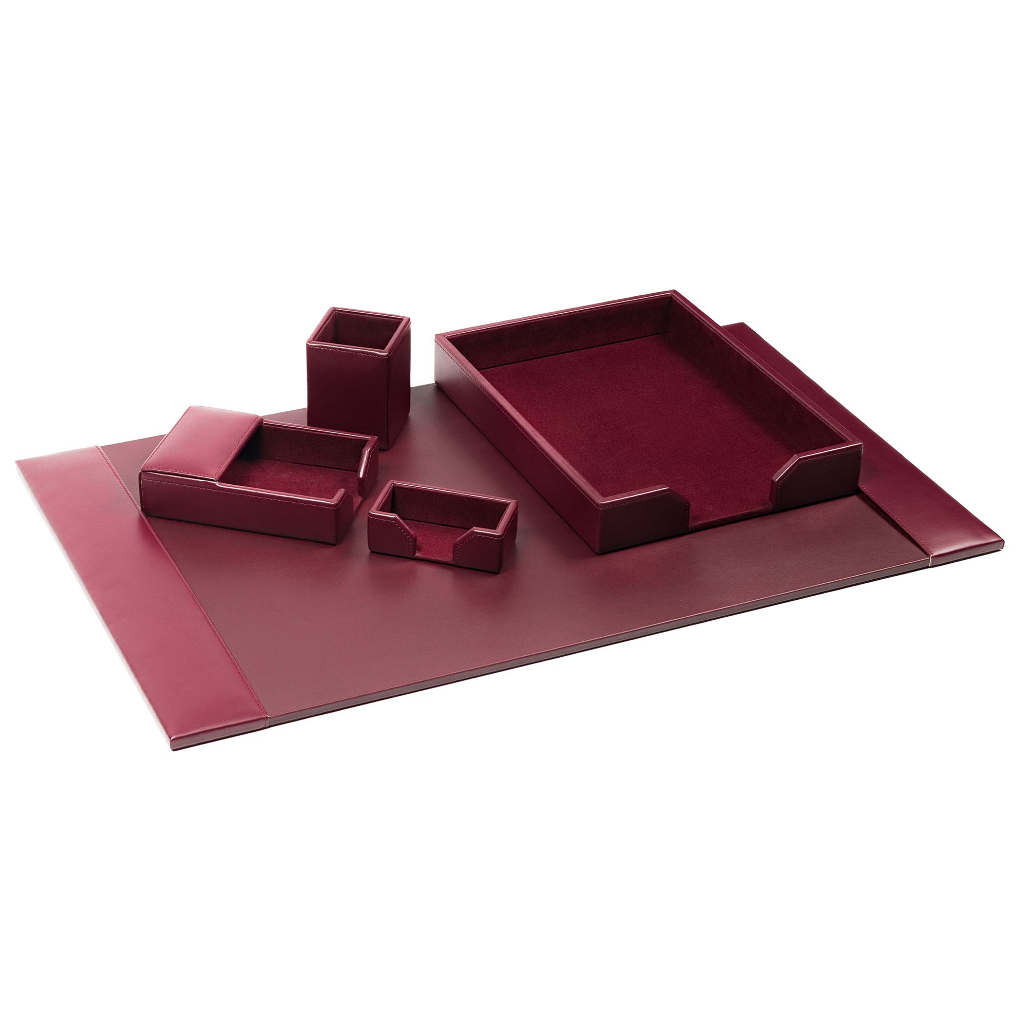 Burgundy Bonded Leather 5-Piece Desk Set