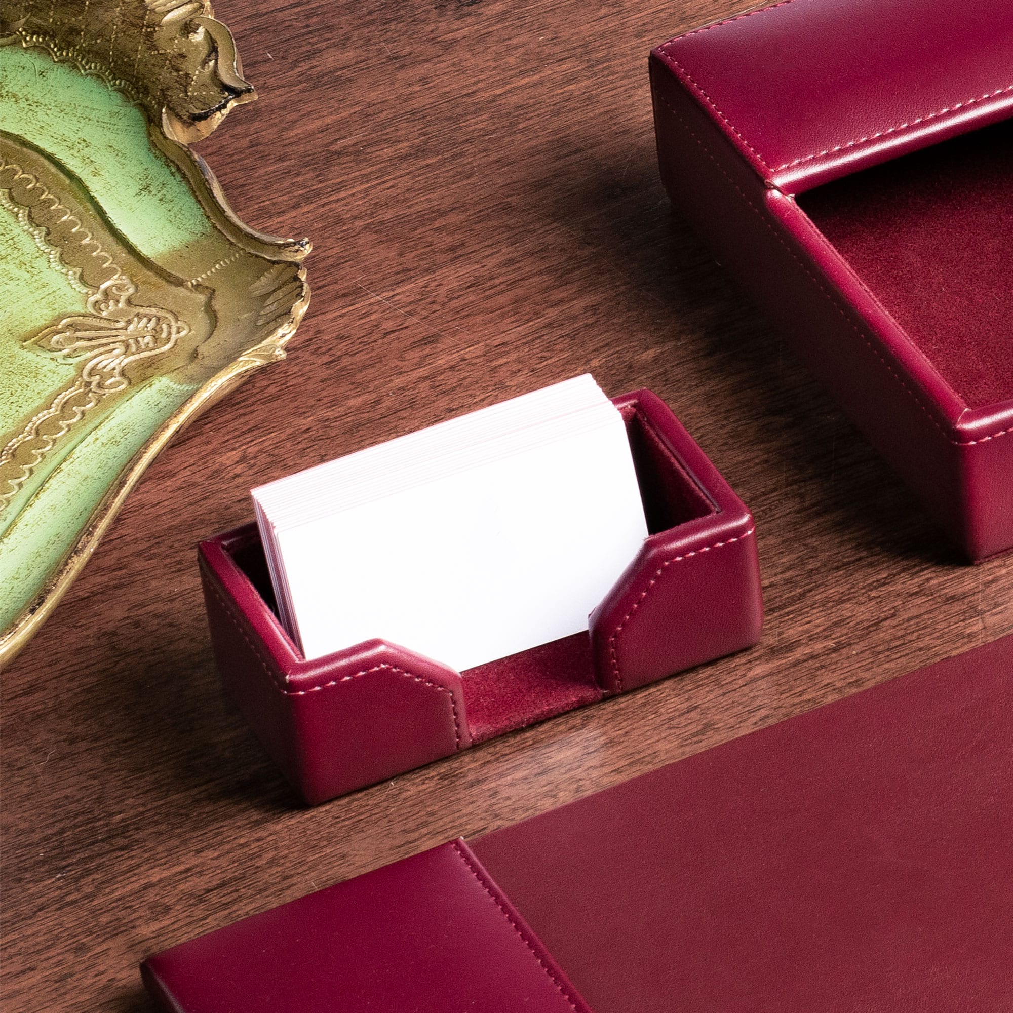 Burgundy Bonded Leather 5-Piece Desk Set