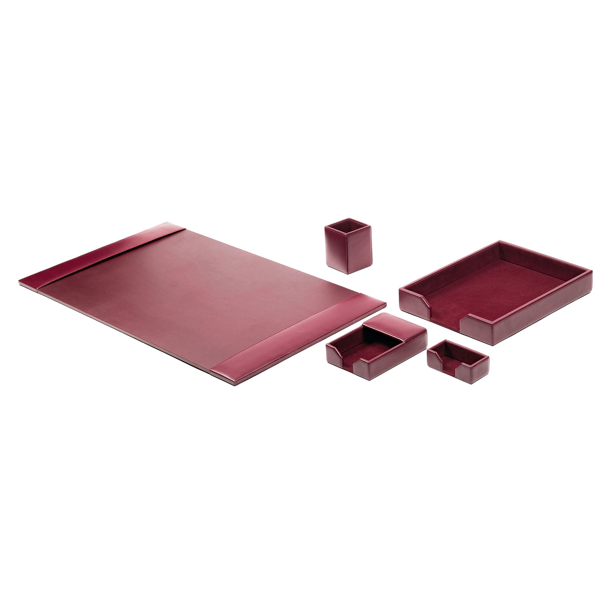 Burgundy Bonded Leather 5-Piece Desk Set