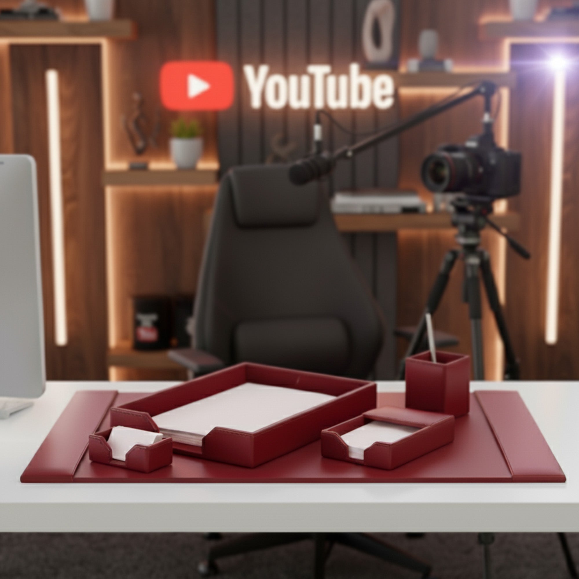 Burgundy Bonded Leather 5-Piece Desk Set