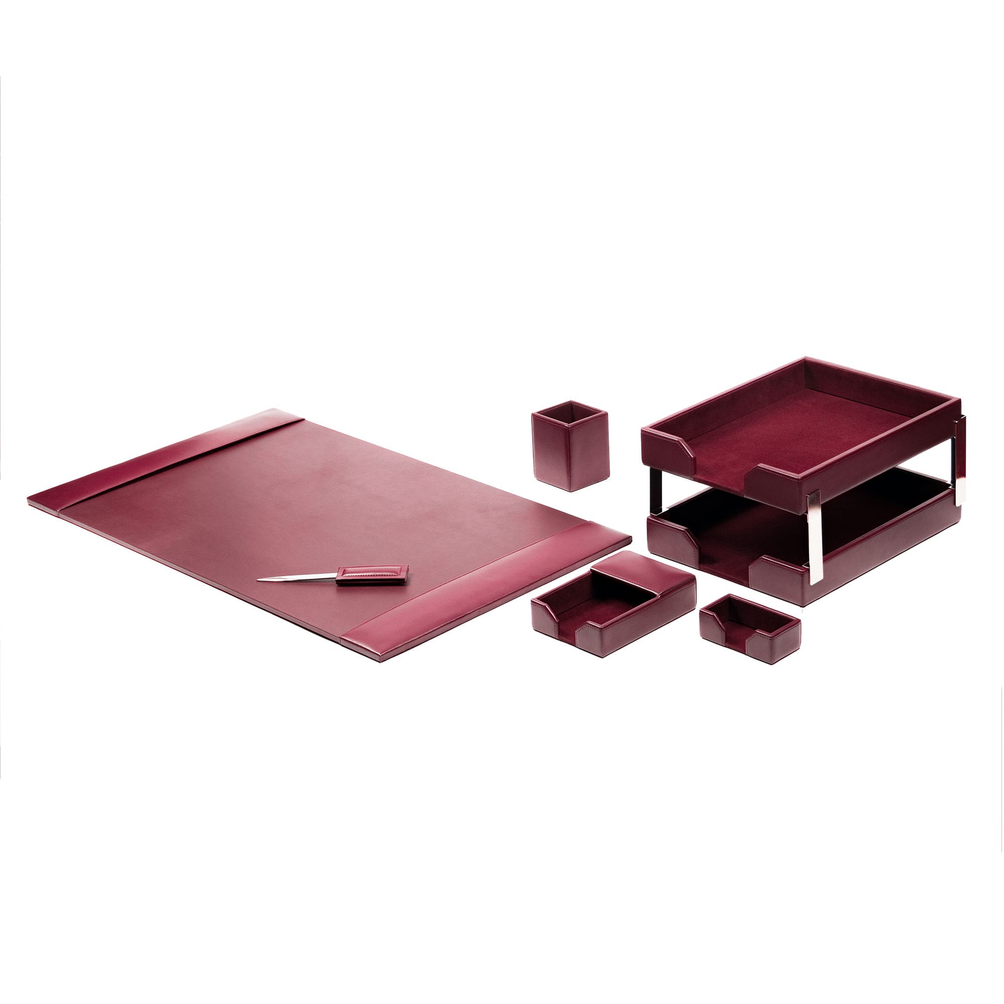 Burgundy Bonded Leather 8-Piece Desk Set