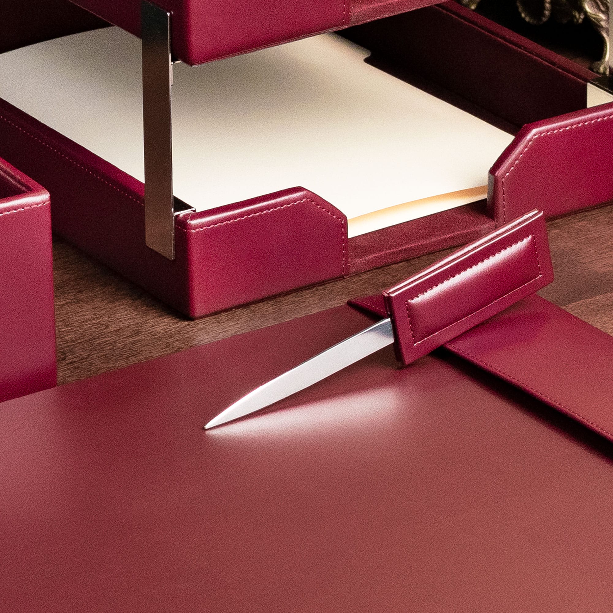 Burgundy Bonded Leather 8-Piece Desk Set