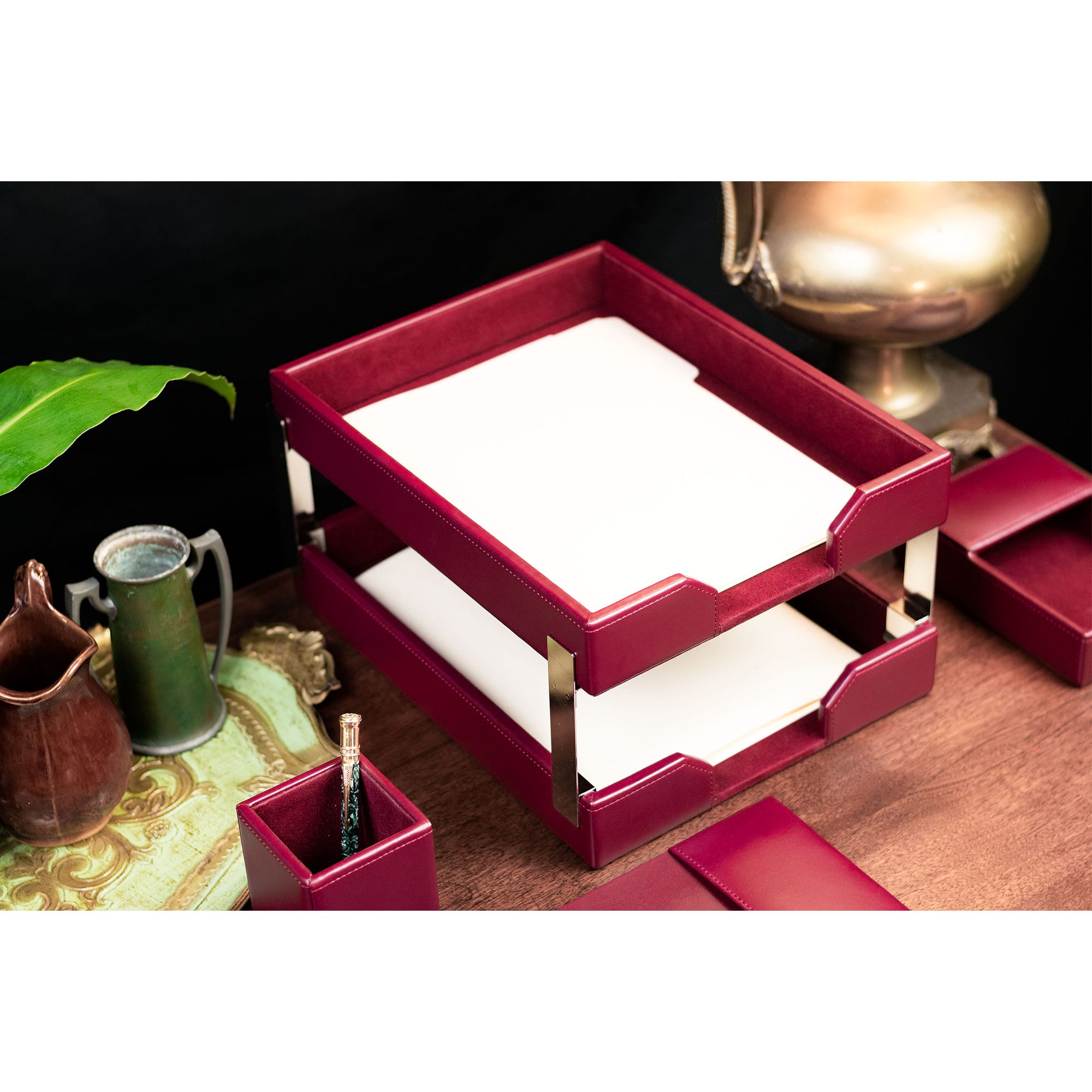 Burgundy Bonded Leather 8-Piece Desk Set