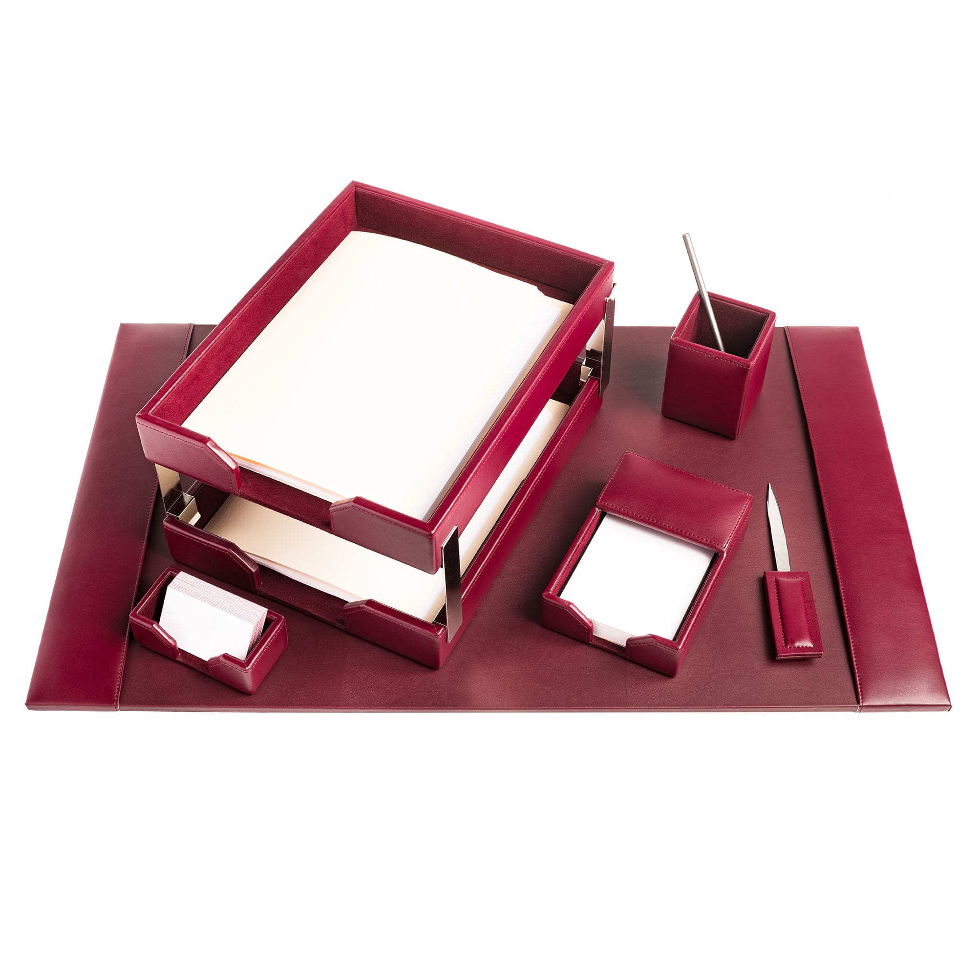 Burgundy Bonded Leather 8-Piece Desk Set