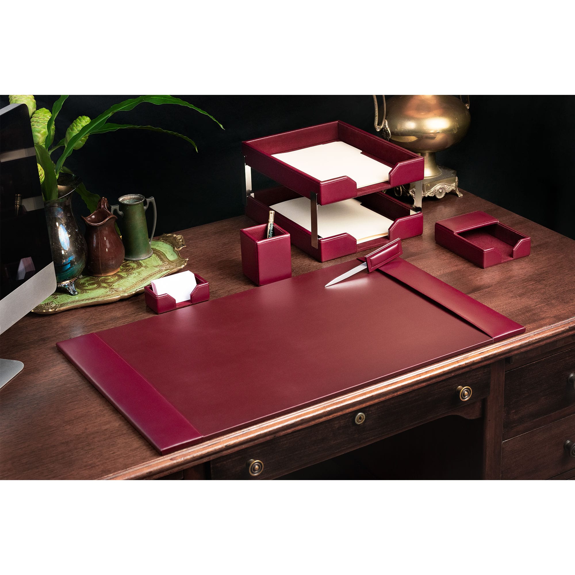 Burgundy Bonded Leather 8-Piece Desk Set