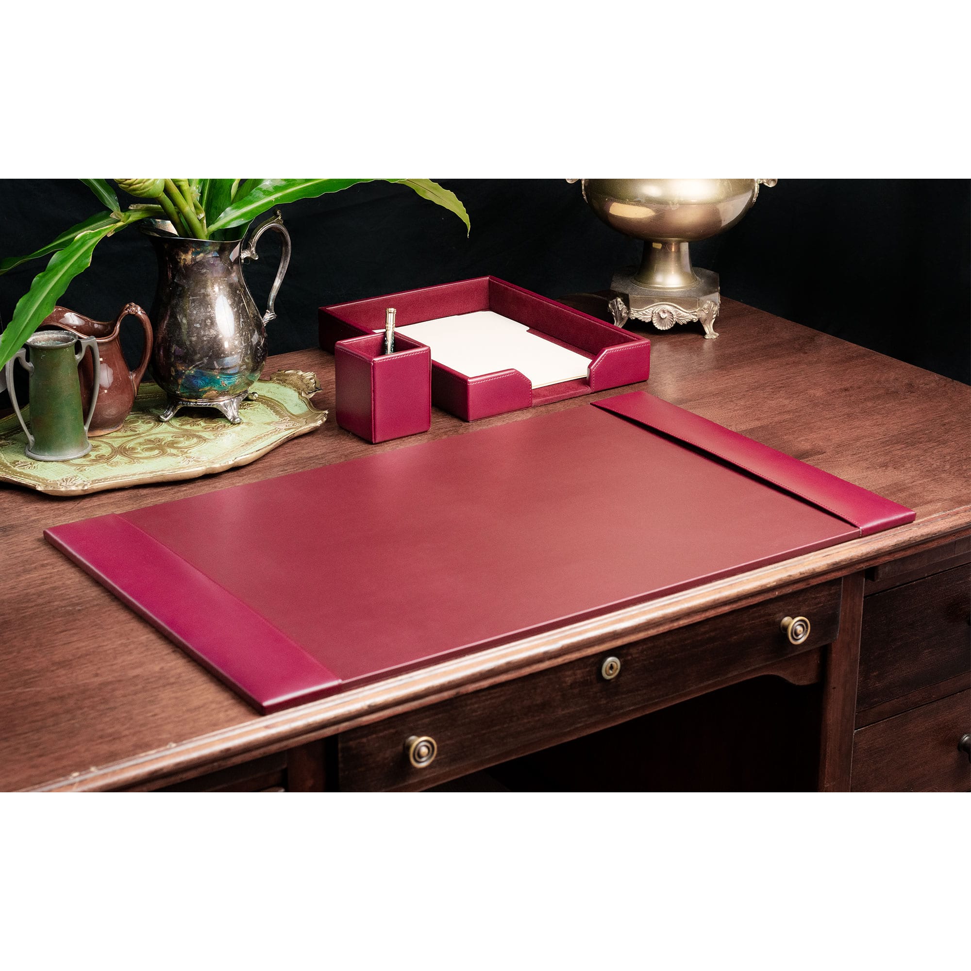 Burgundy Bonded Leather 3-Piece Desk Set