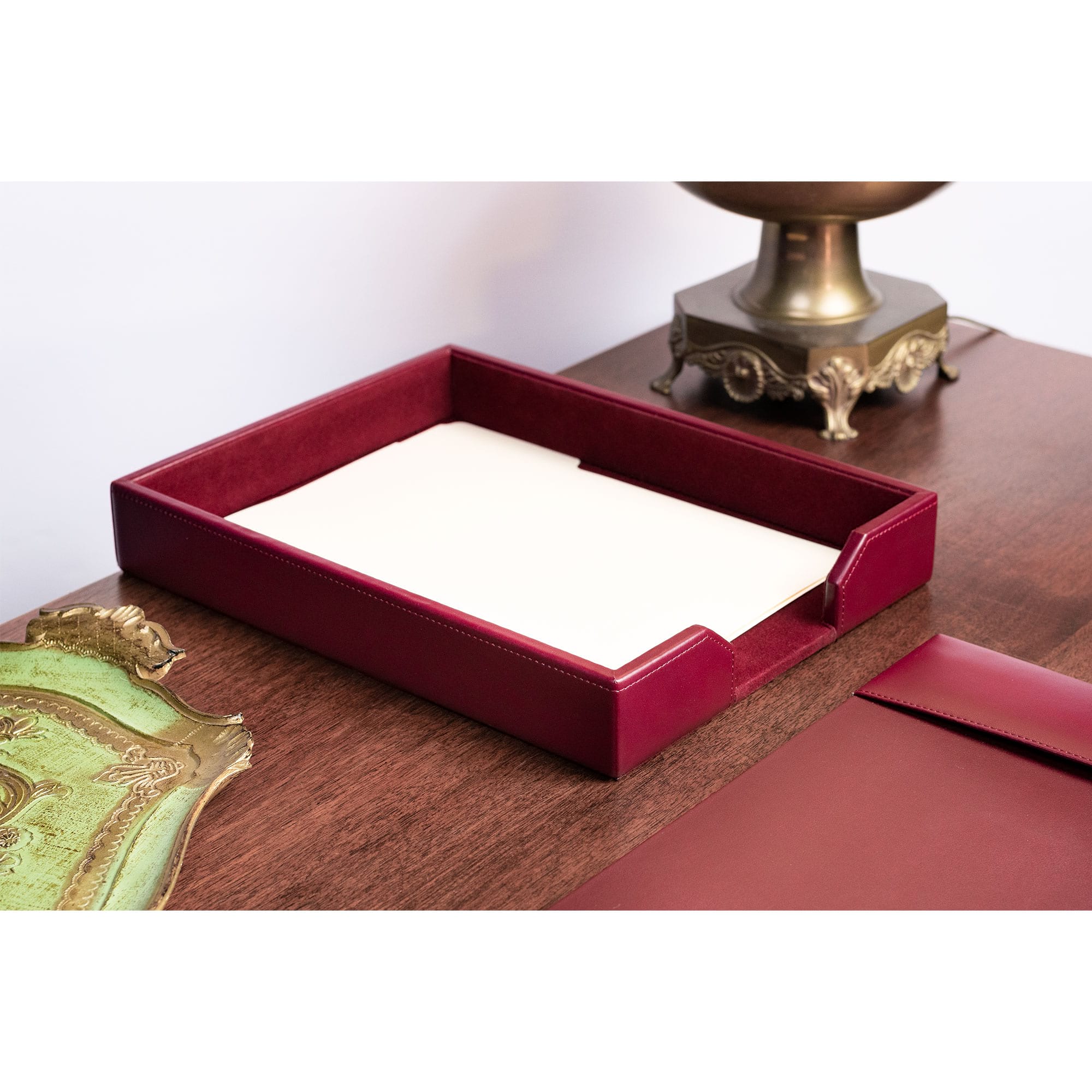 Burgundy Bonded Leather 3-Piece Desk Set