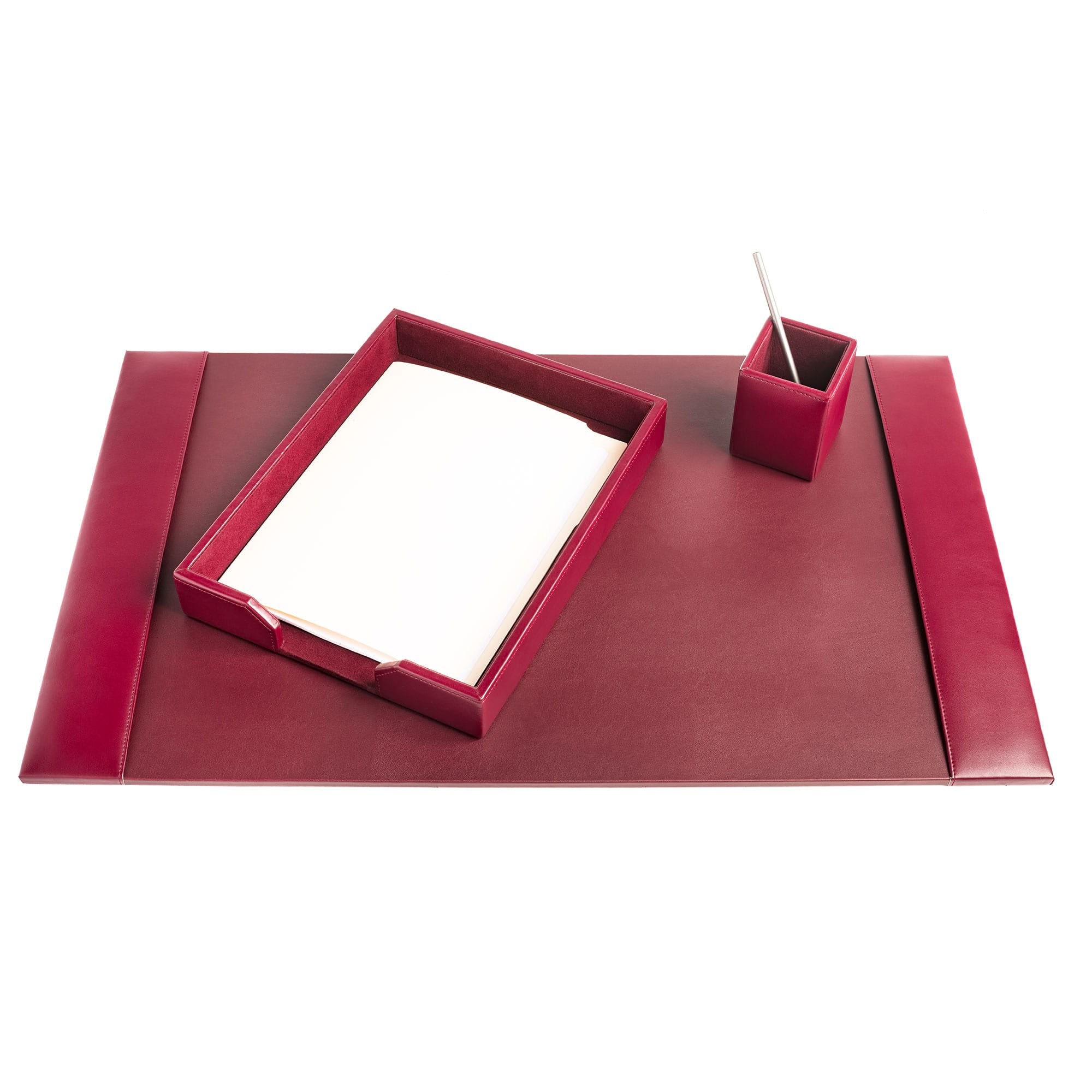 Burgundy Bonded Leather 3-Piece Desk Set
