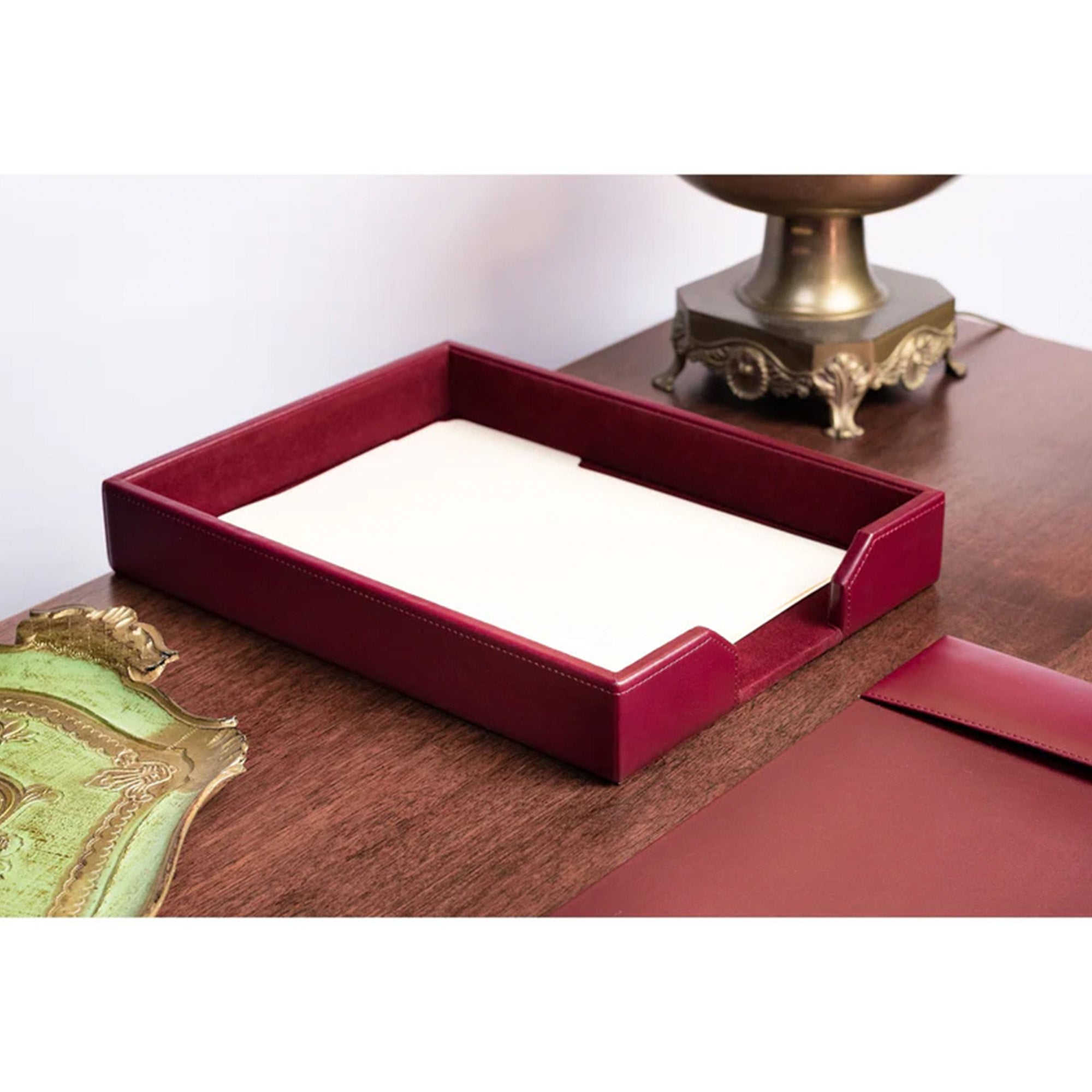 Burgundy Bonded Leather 3-Piece Desk Set