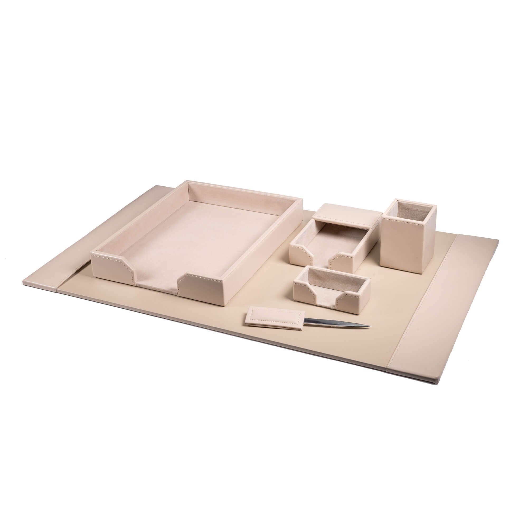 White Latte Bonded Leather 6-Piece Desk Set