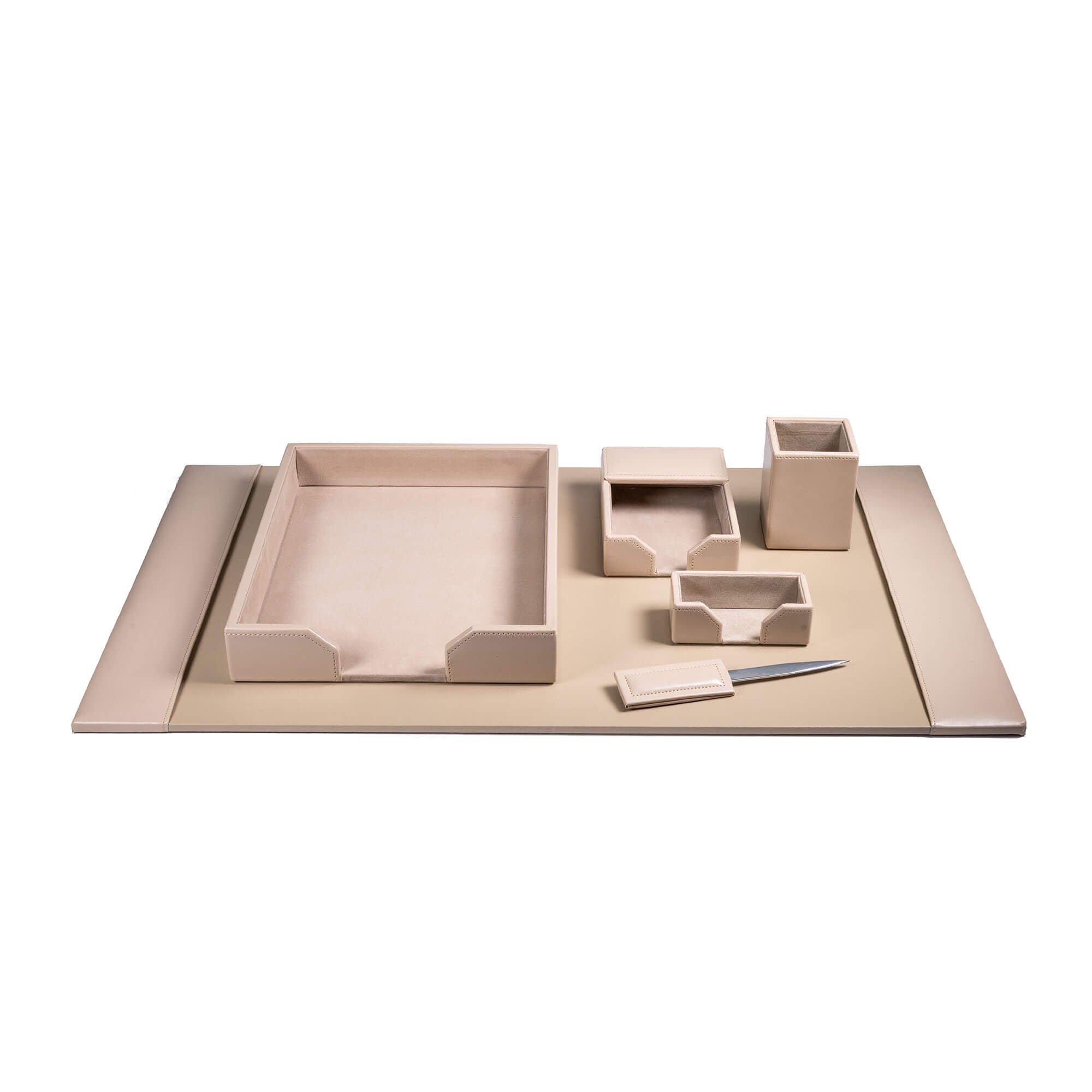 White Latte Bonded Leather 6-Piece Desk Set