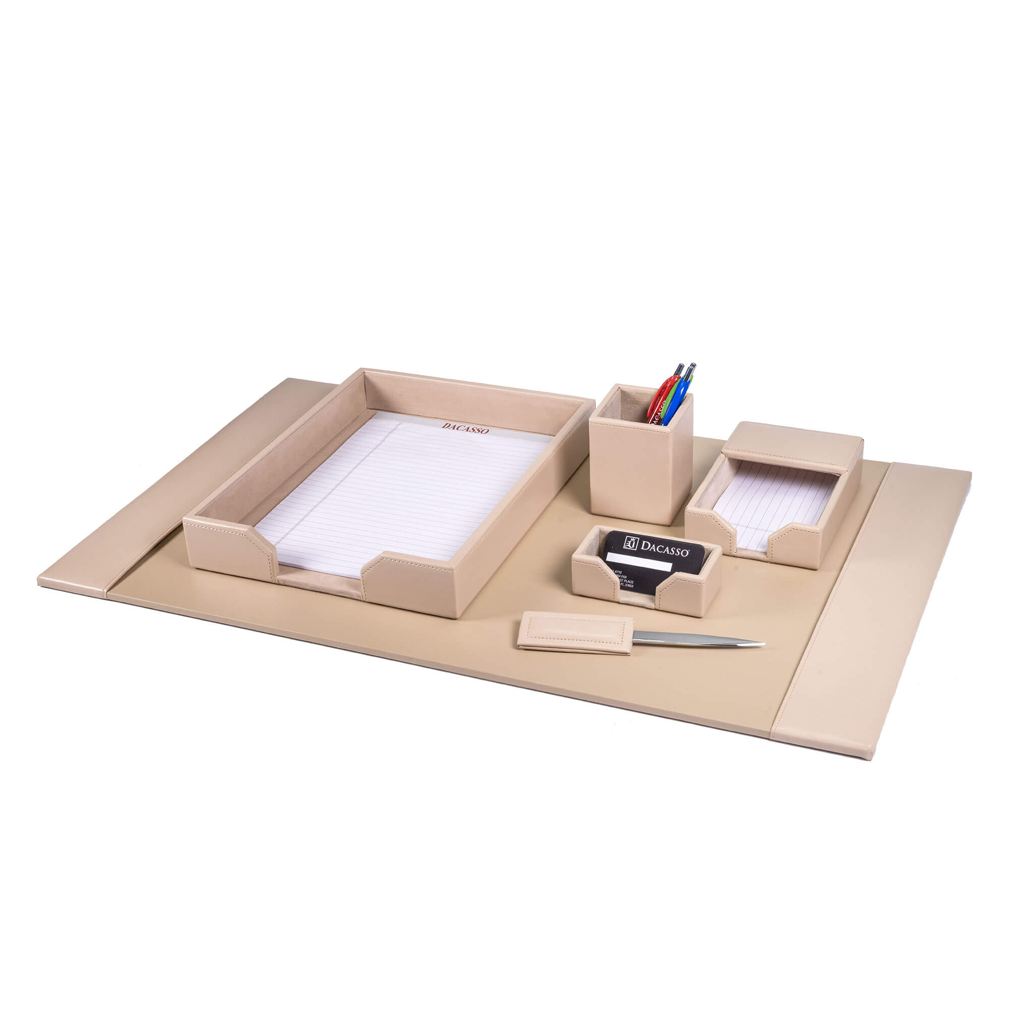White Latte Bonded Leather 6-Piece Desk Set