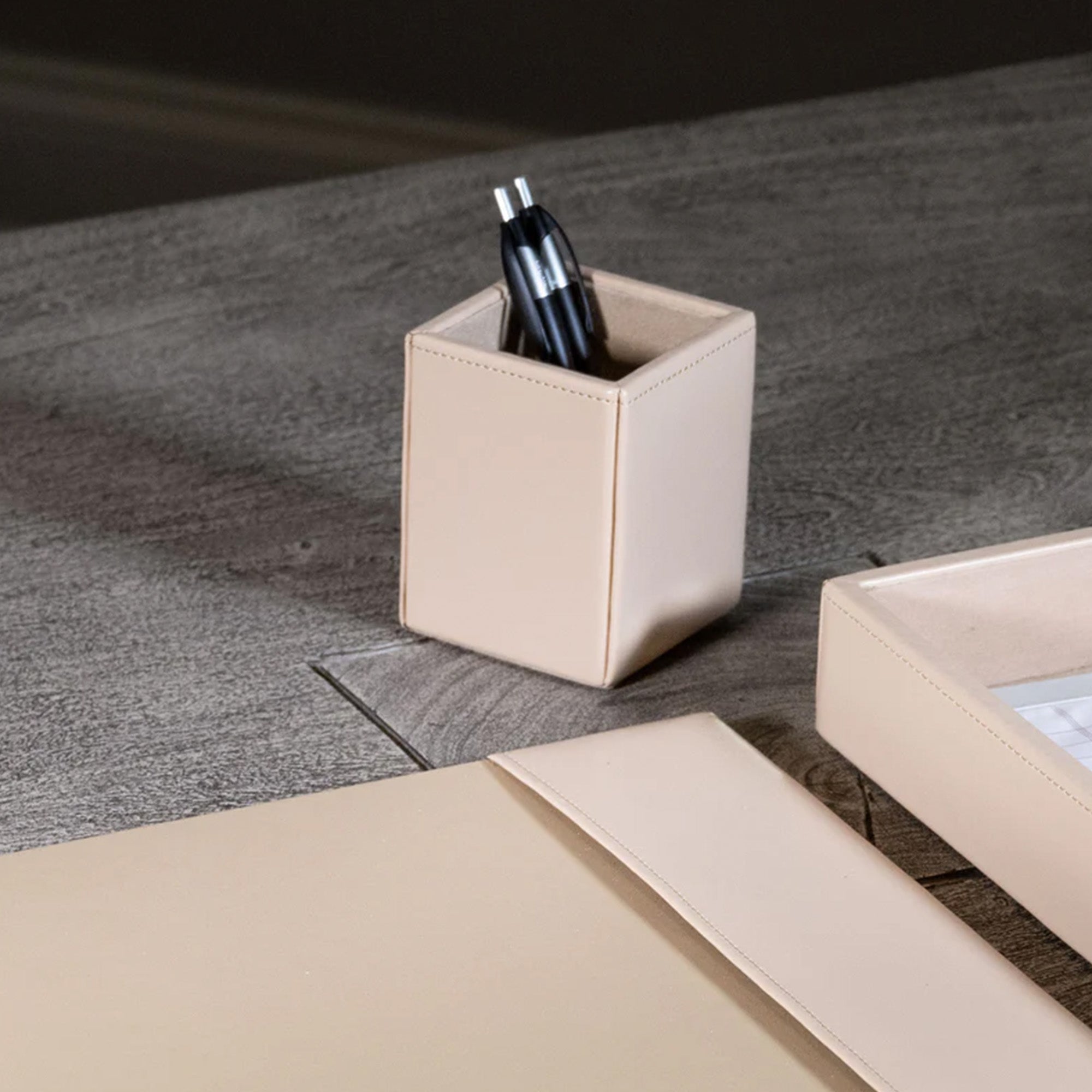 White Latte Bonded Leather 6-Piece Desk Set