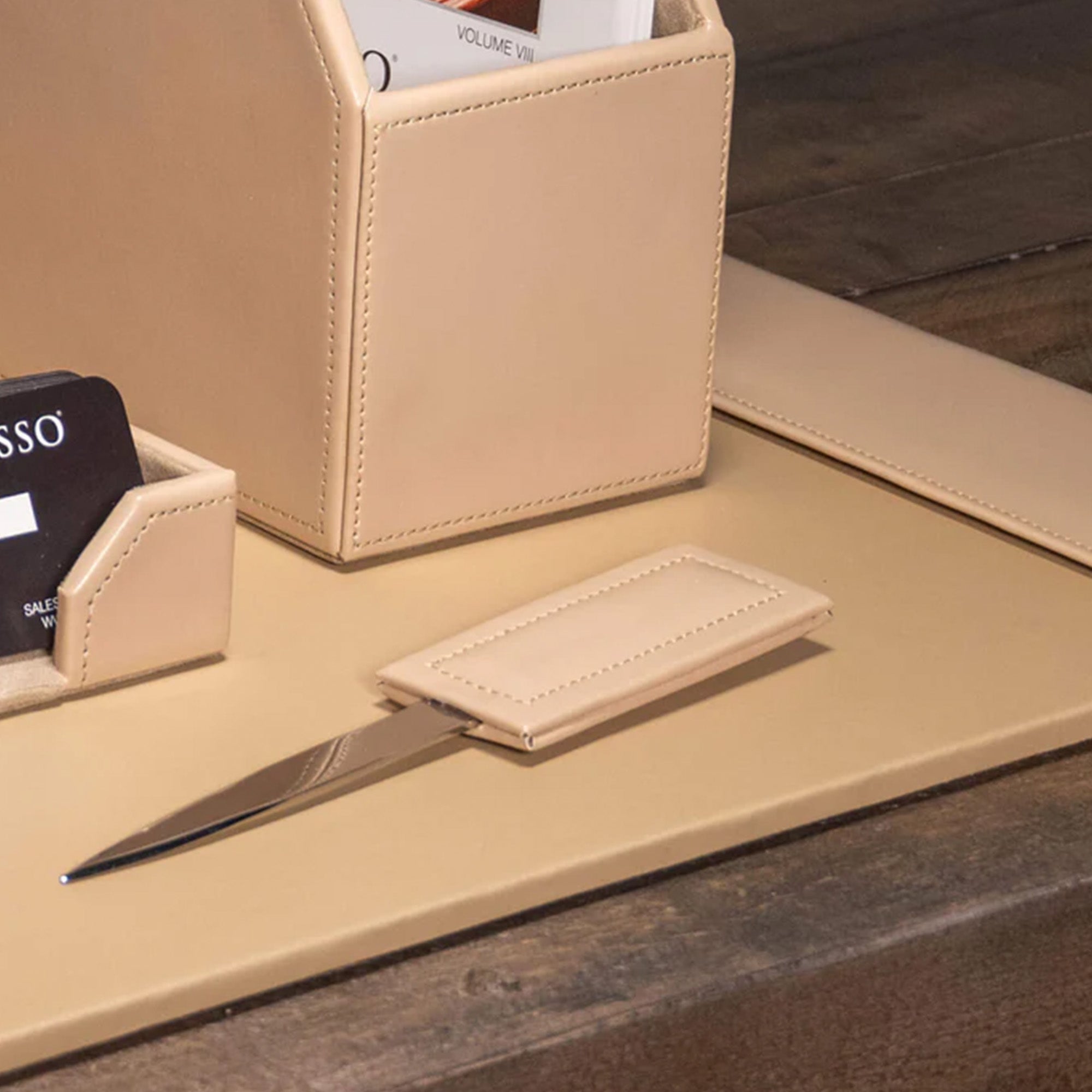 White Latte Bonded Leather 6-Piece Desk Set