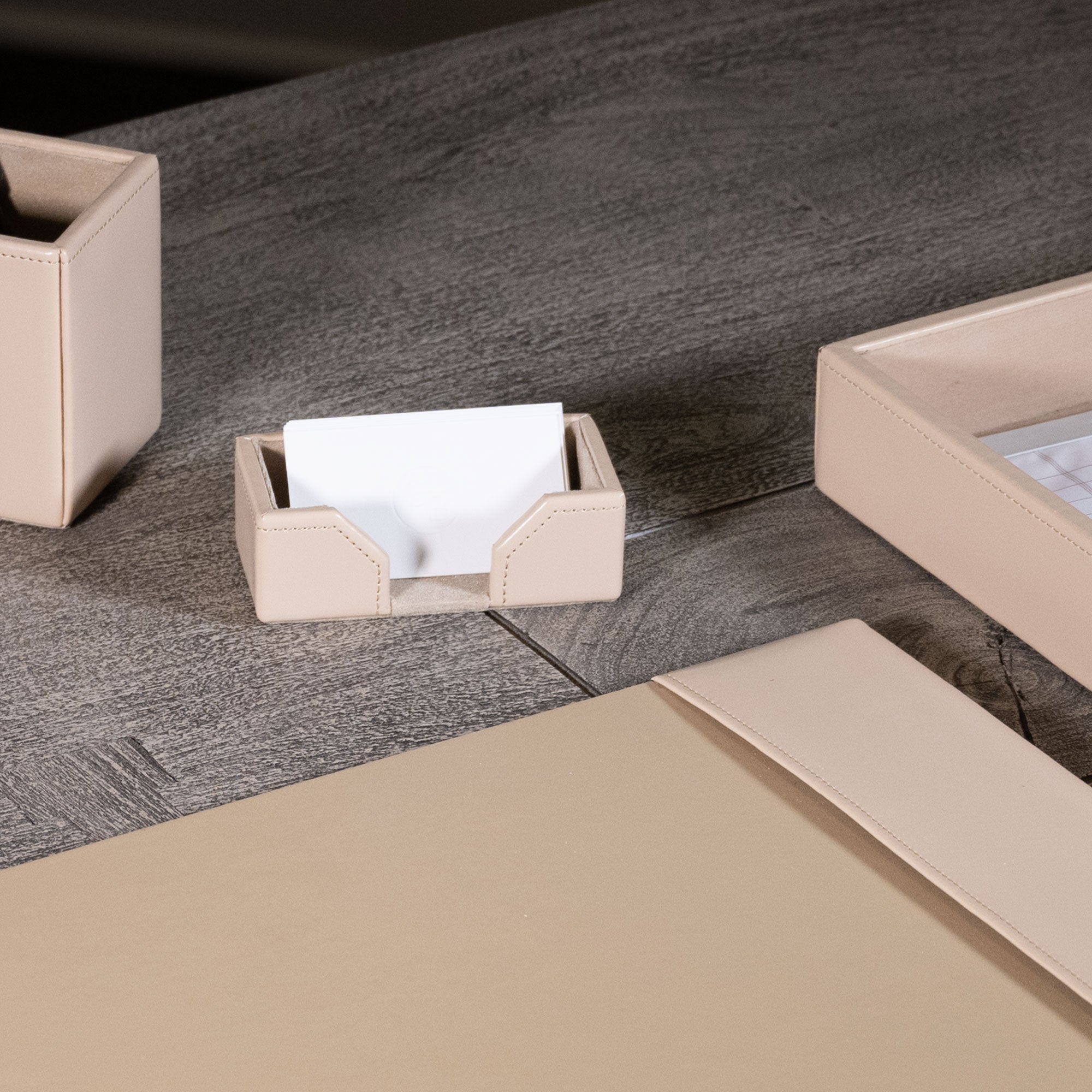 White Latte Bonded Leather 6-Piece Desk Set