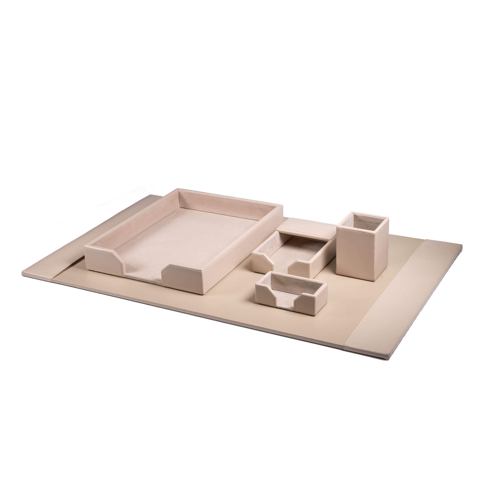 White Latte Bonded Leather 5-Piece Desk Set