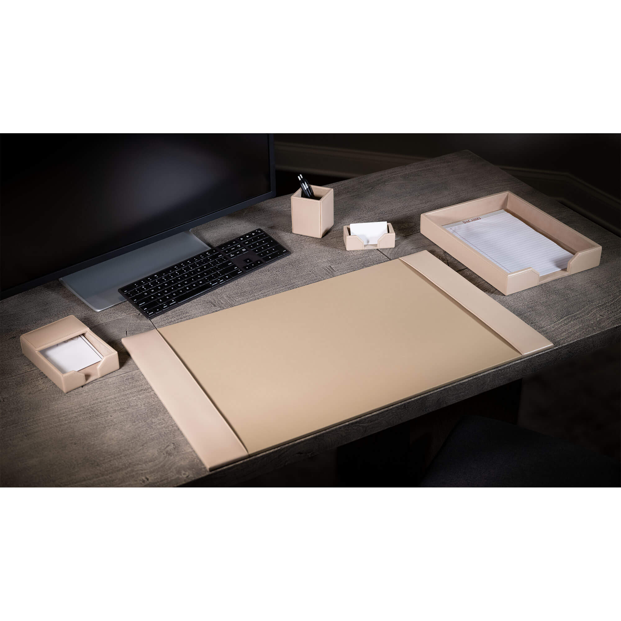 White Latte Bonded Leather 5-Piece Desk Set