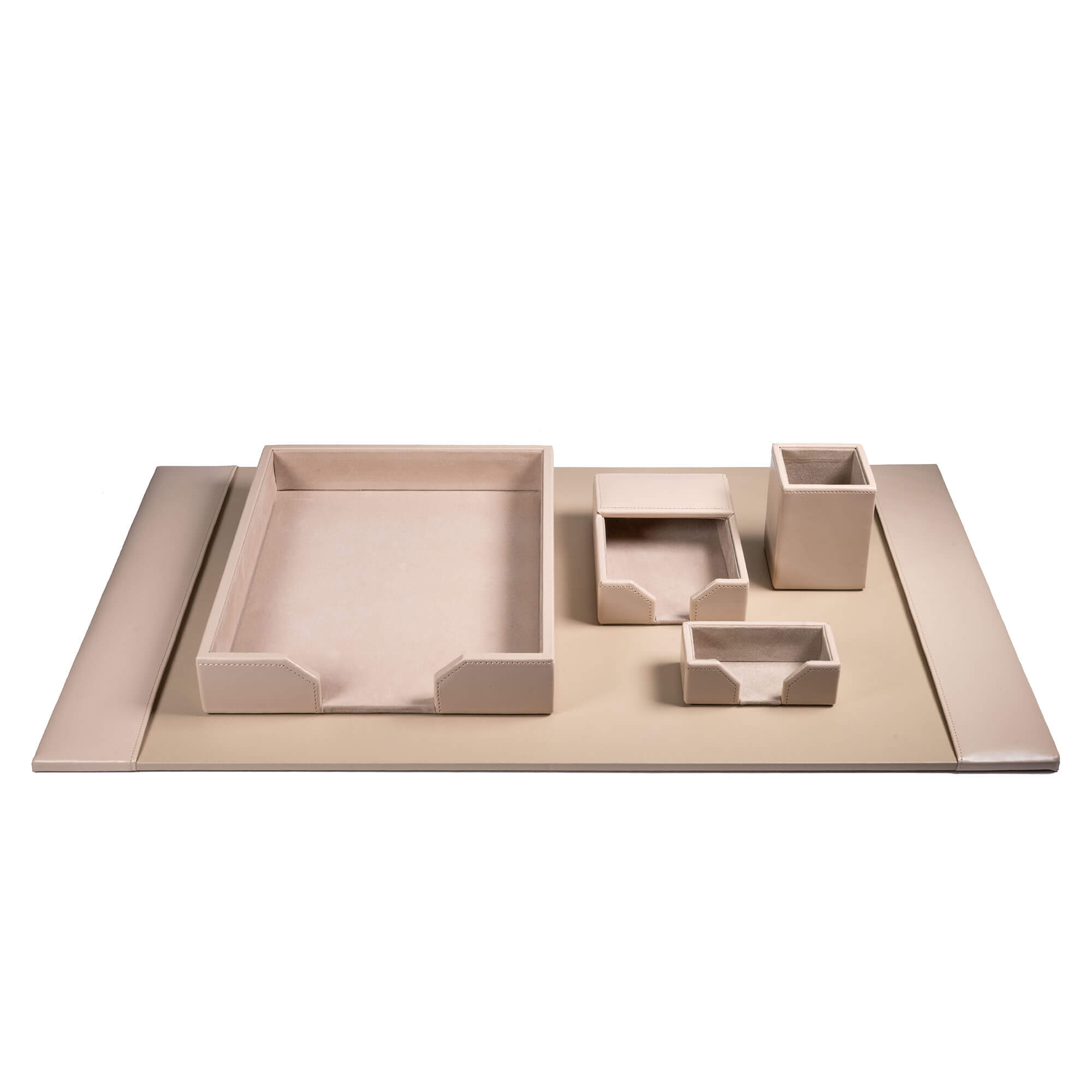 White Latte Bonded Leather 5-Piece Desk Set