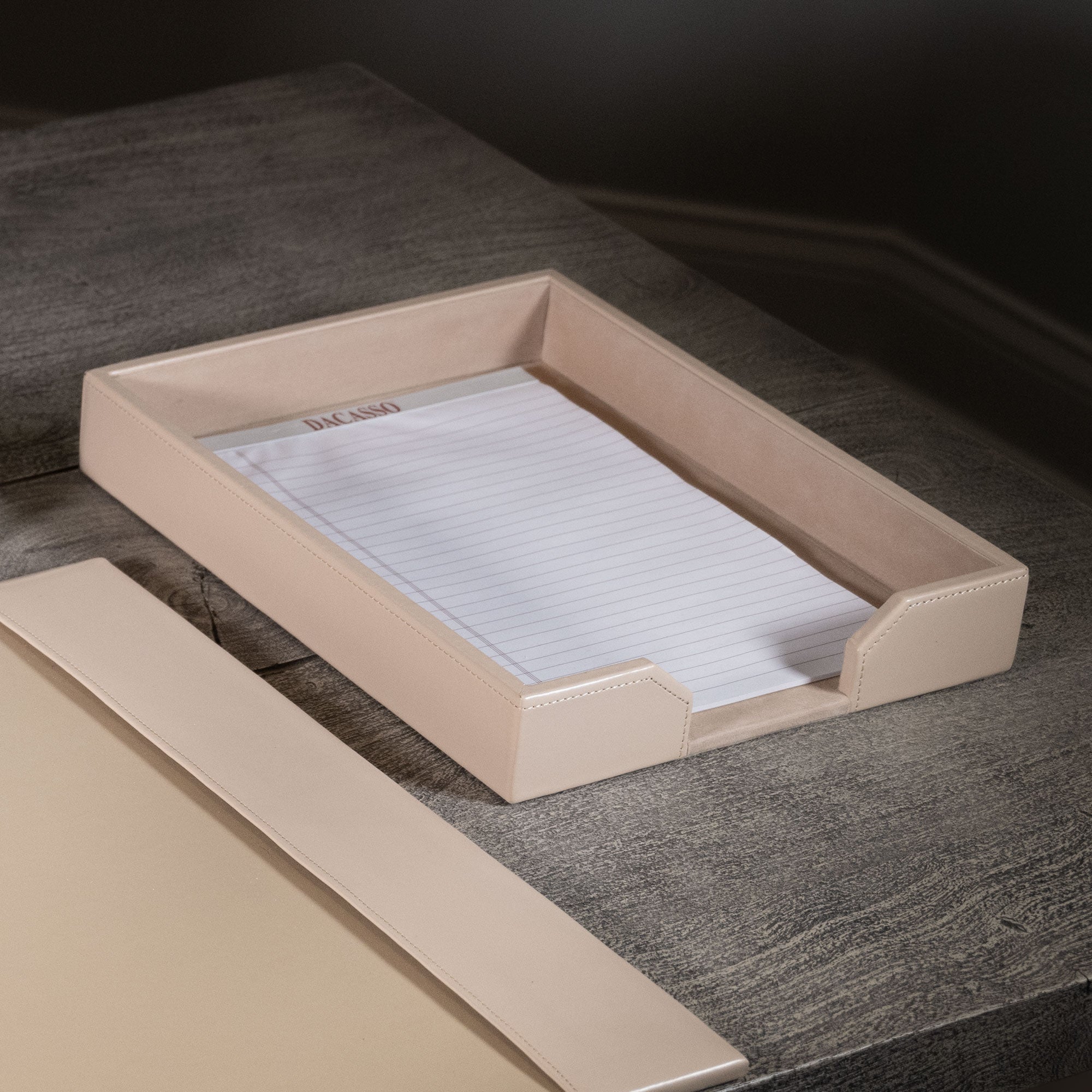 White Latte Bonded Leather 5-Piece Desk Set