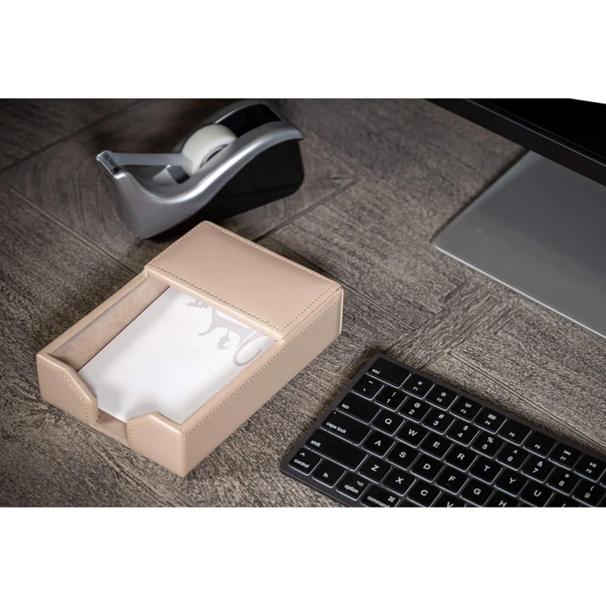 White Latte Bonded Leather 5-Piece Desk Set