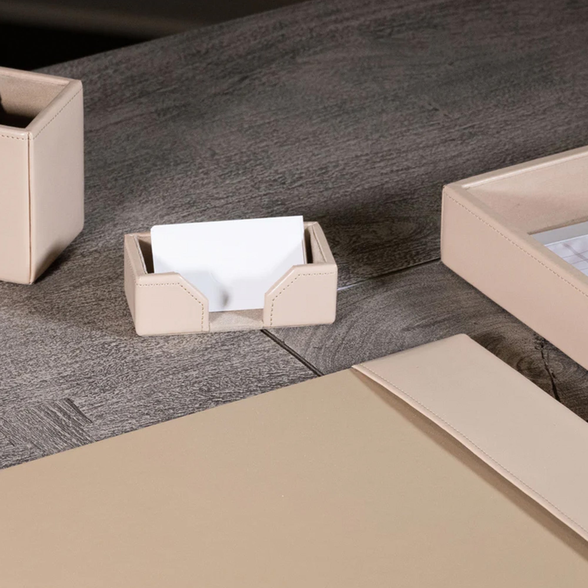 White Latte Bonded Leather 5-Piece Desk Set