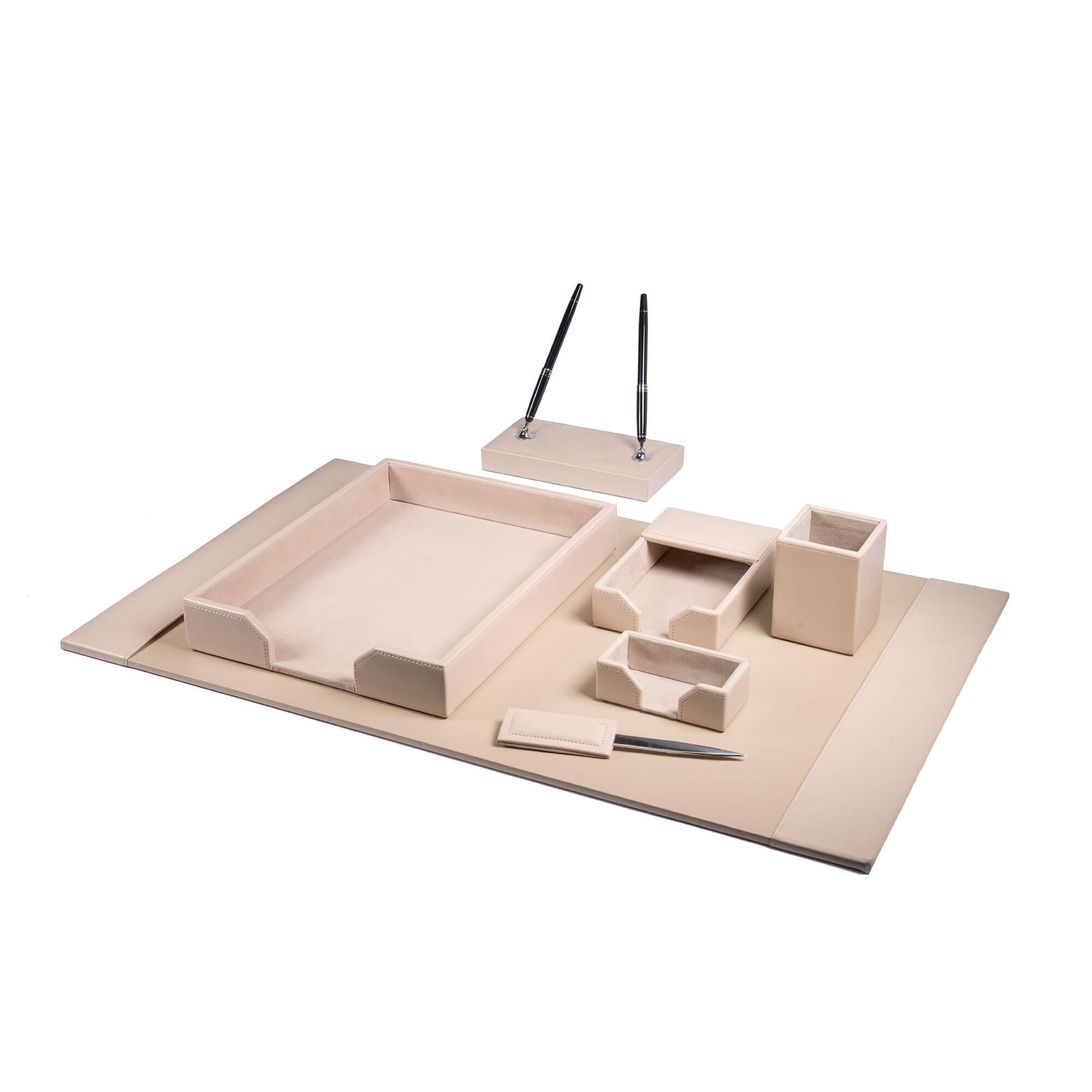 White Latte Bonded Leather 7-Piece Desk Set