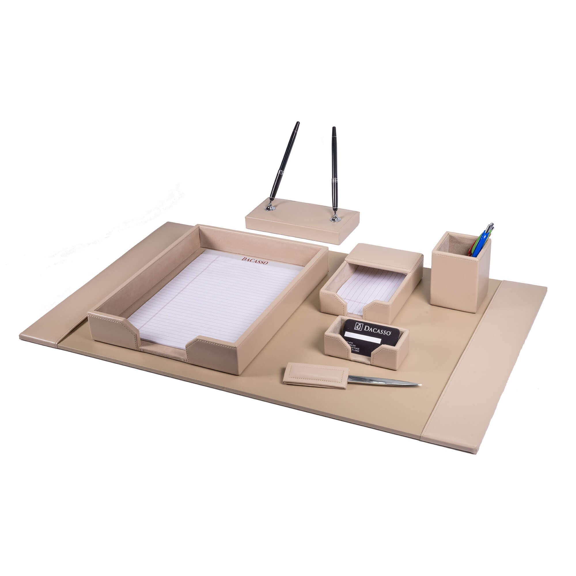 White Latte Bonded Leather 7-Piece Desk Set